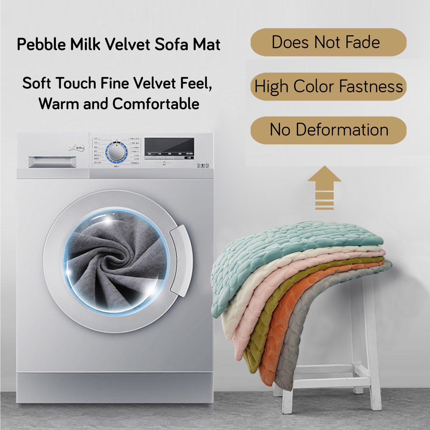 Premium Pebble Milk Velvet Anti Slip Sofa Mats, Fog Blue