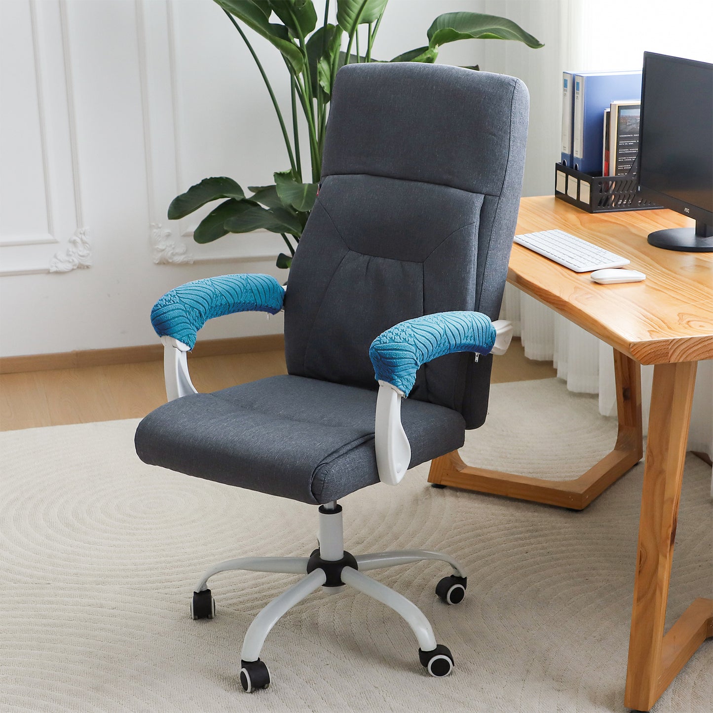 170gsm Jacquard Office Chair Arm Rest Cover (Zipper Style), 1 Pair, Turquoise