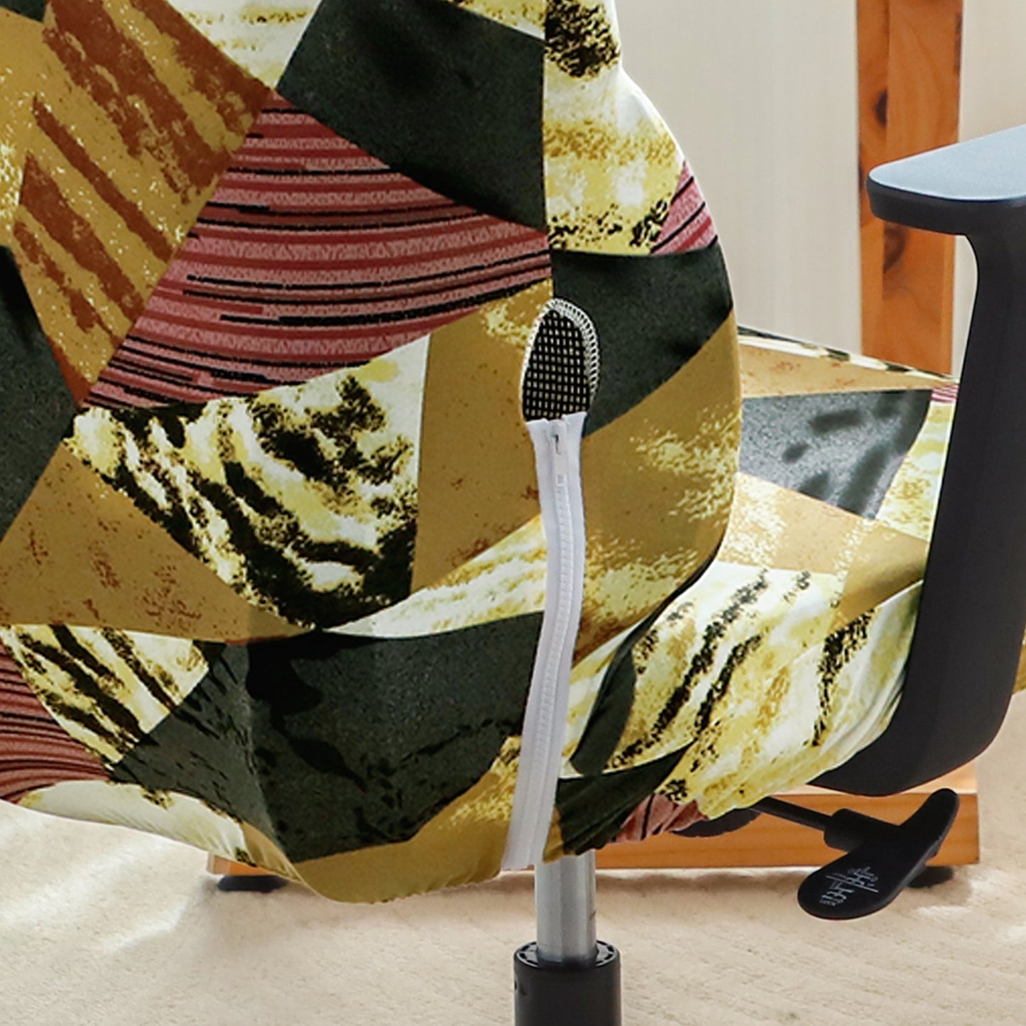 Printed Office Chair Cover with Headrest (High-Back) – 140 GSM Stretch Fabric – Washable, Anti-Slip Fit for Ergonomic Mesh Office Chairs, Wine Abstract Geometry