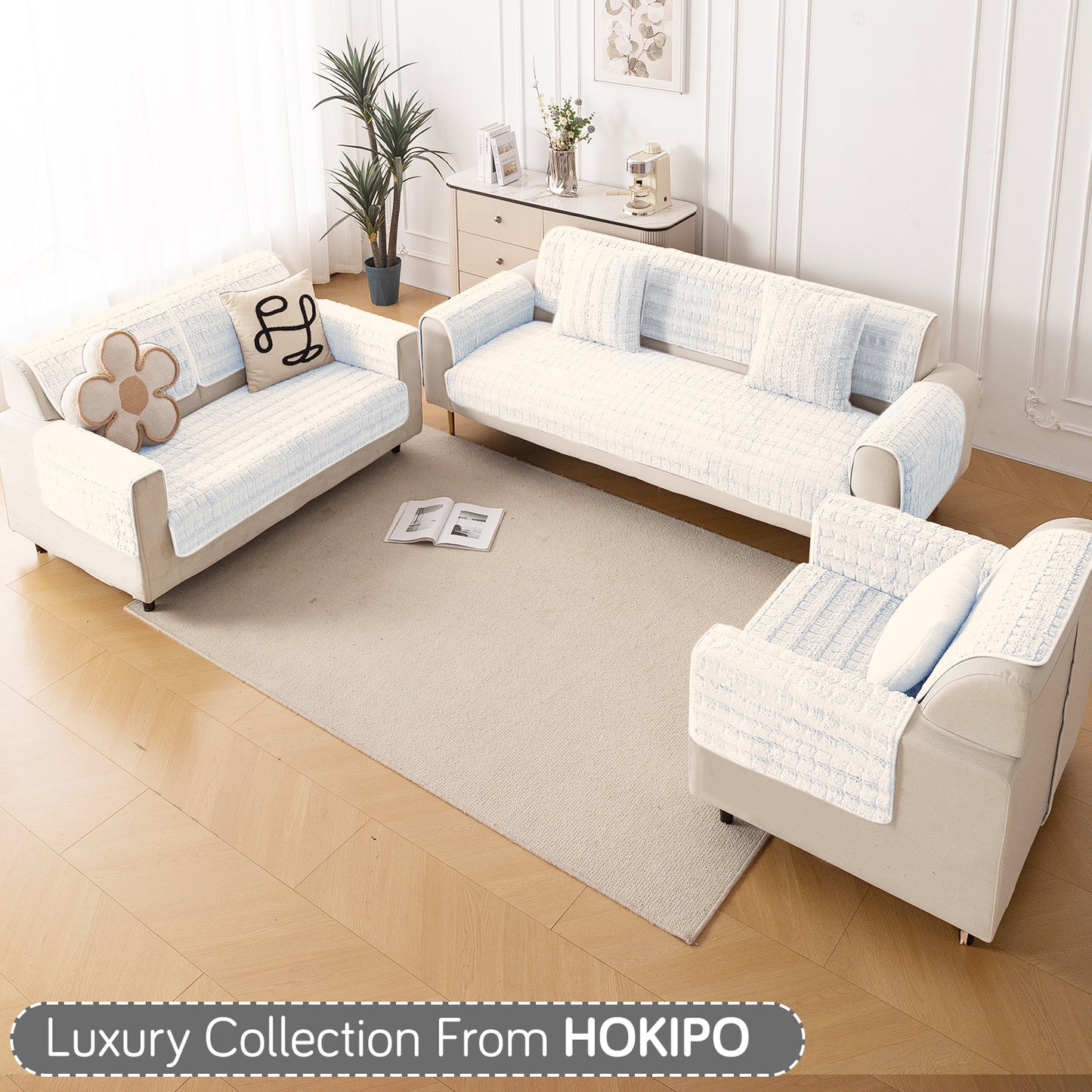 Premium Plush Anti Slip Sofa Cover Mat, White