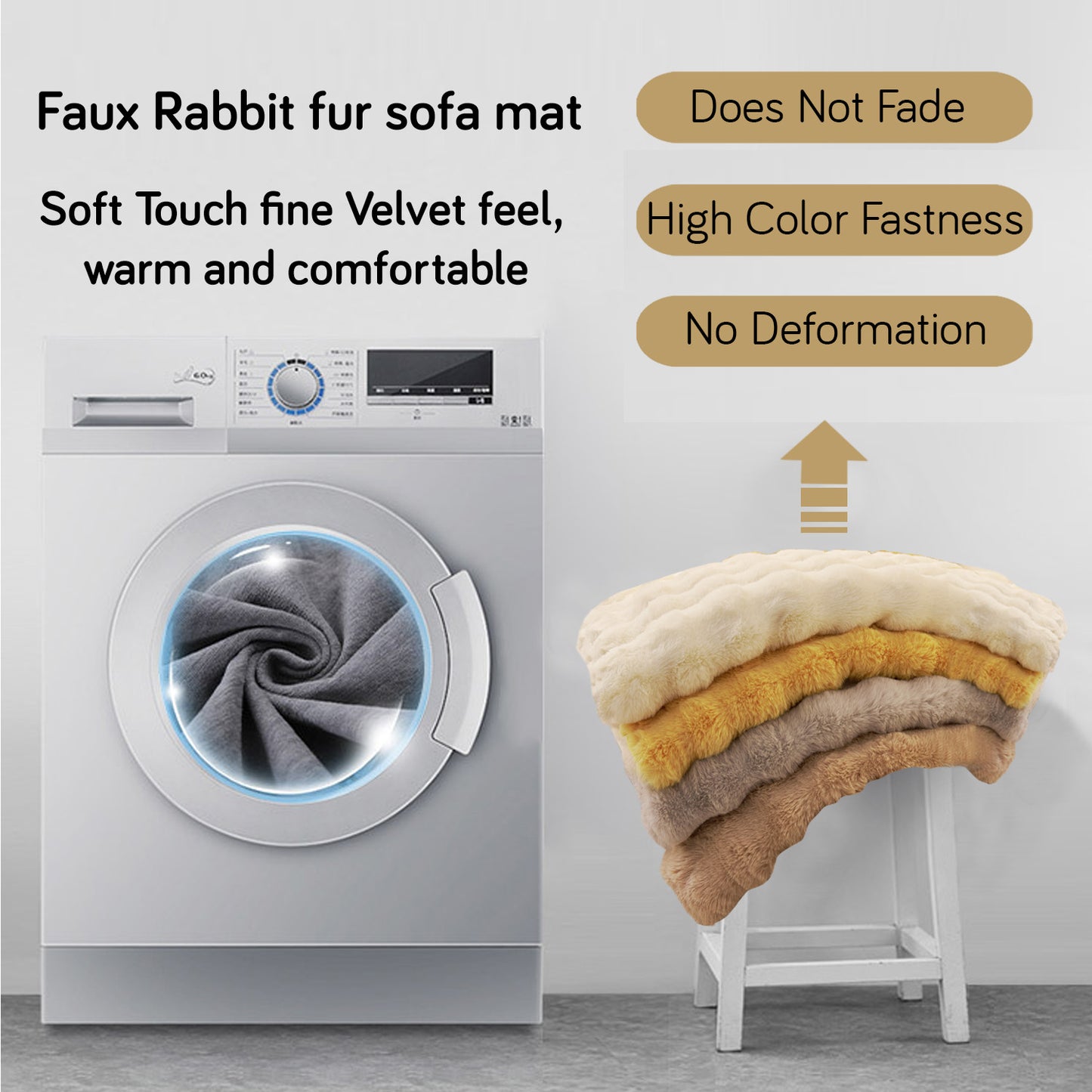 Premium Faux Rabbit Fur Anti Slip Sofa Mat for 1/2/3 Seater, Cool Grey