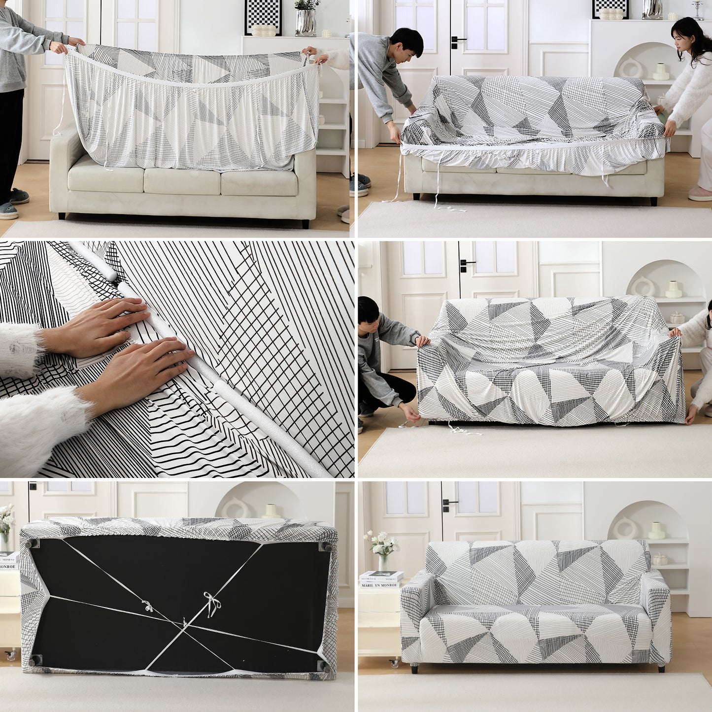 Snow White Black Geometry – Step-by-step guide to put on an elastic sofa cover