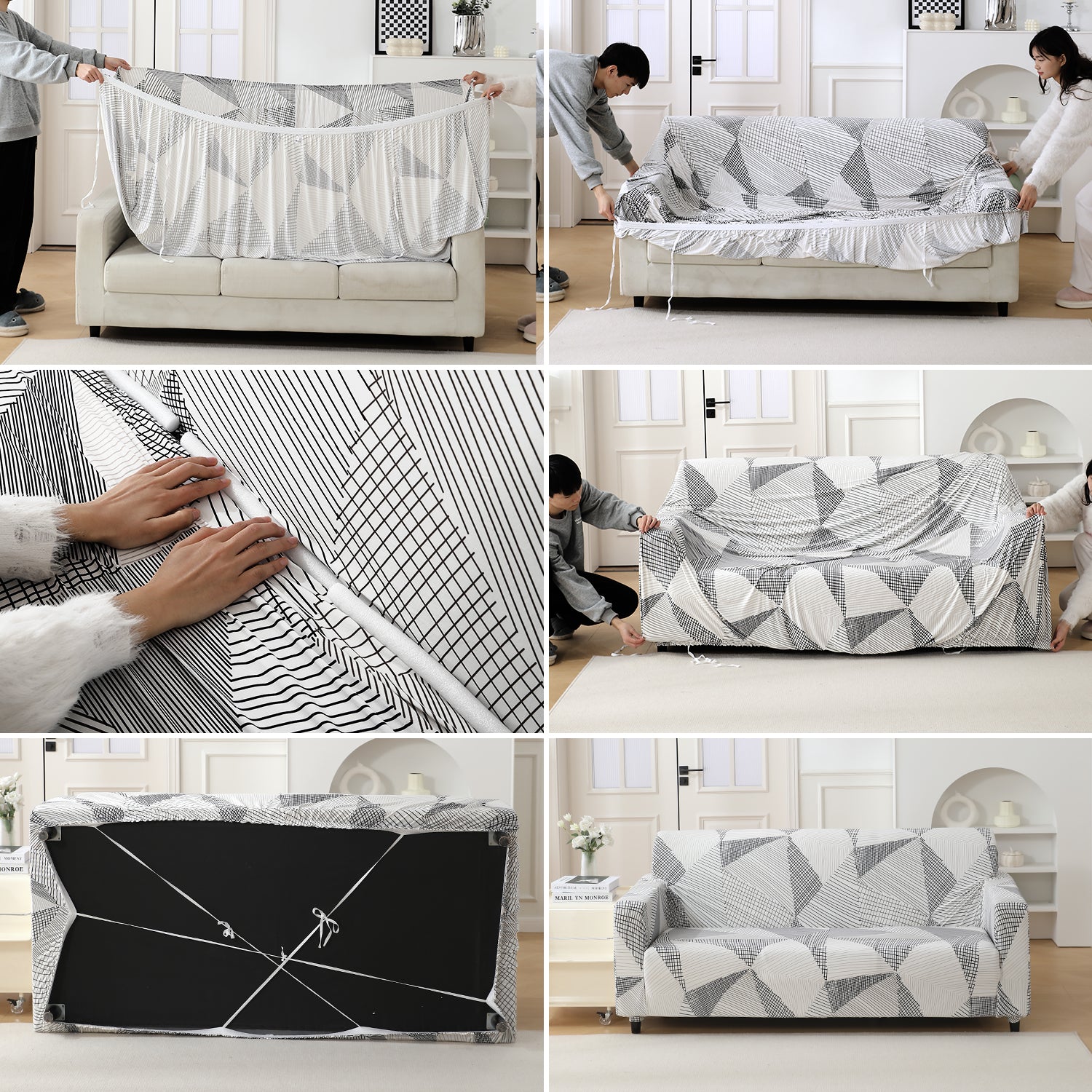 Snow White Black Geometry – Step-by-step guide to put on an elastic sofa cover