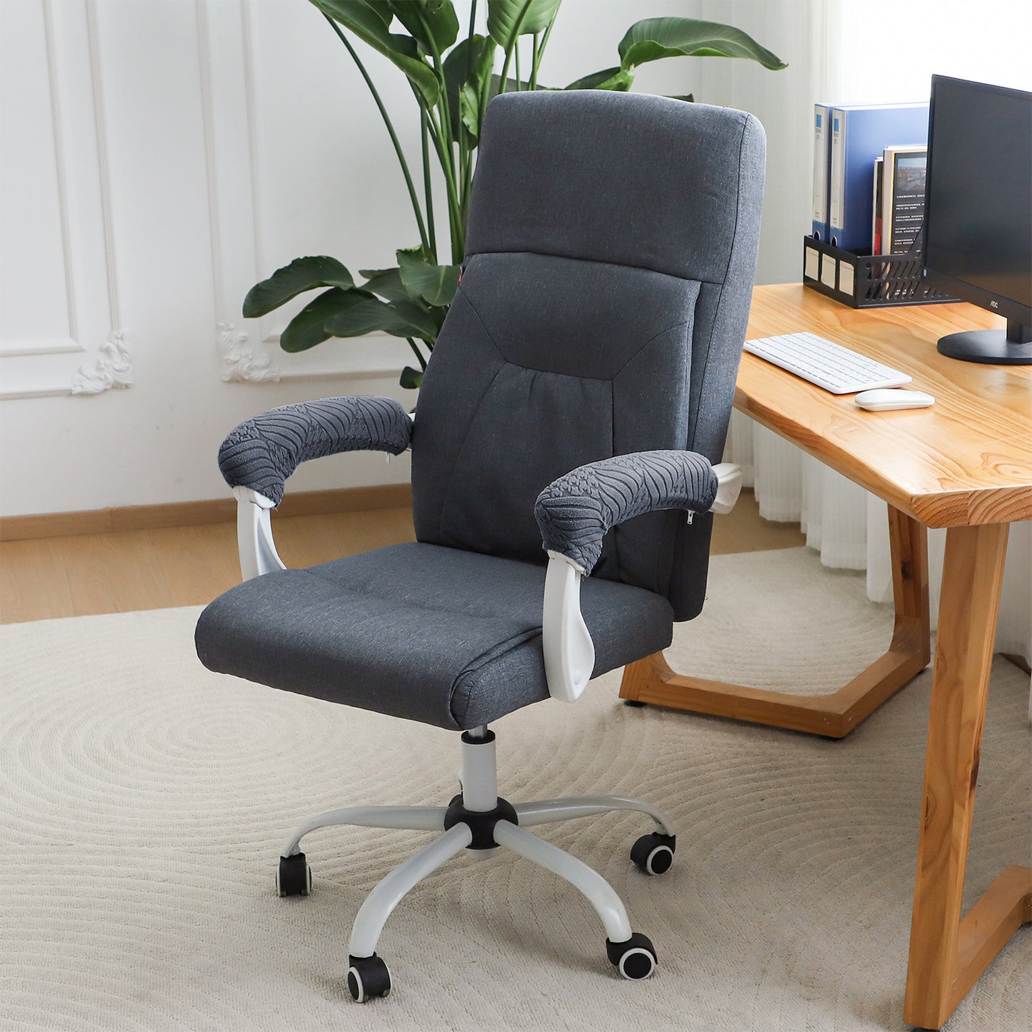 170gsm Jacquard Armrest Covers for Office Chair (Zipper Style), 1 Pair, Dark Grey