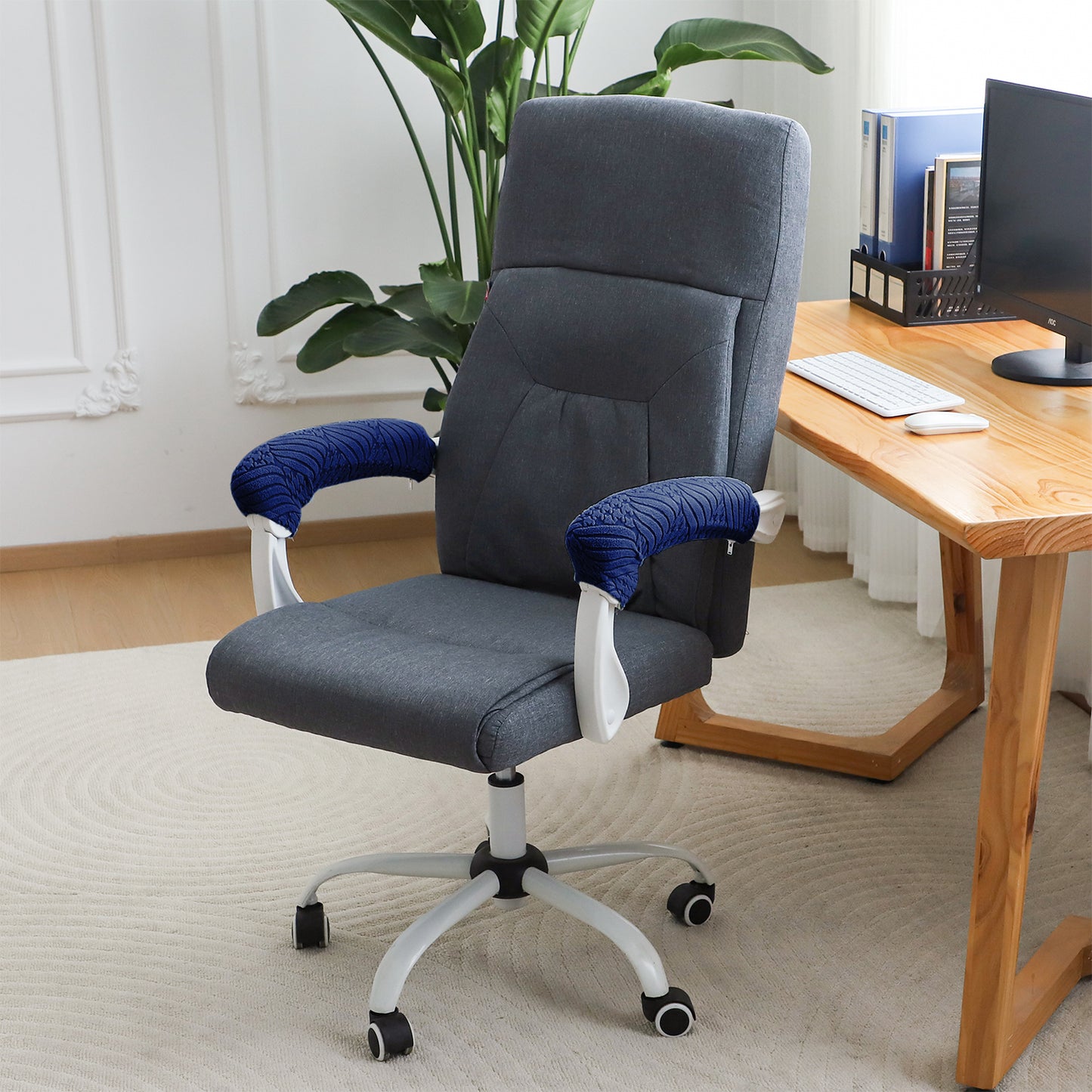 170gsm Jacquard Armrest Covers for Office Chair (Zipper Style), 1 Pair, Navy Blue