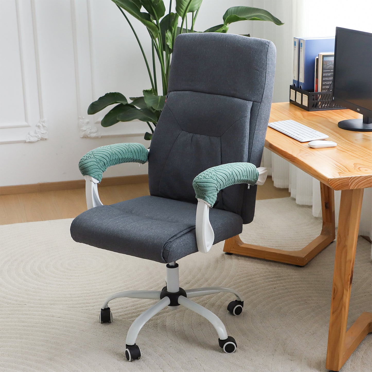 170gsm Jacquard Office Chair Arm Rest Cover (Zipper Style), 1 Pair, Green