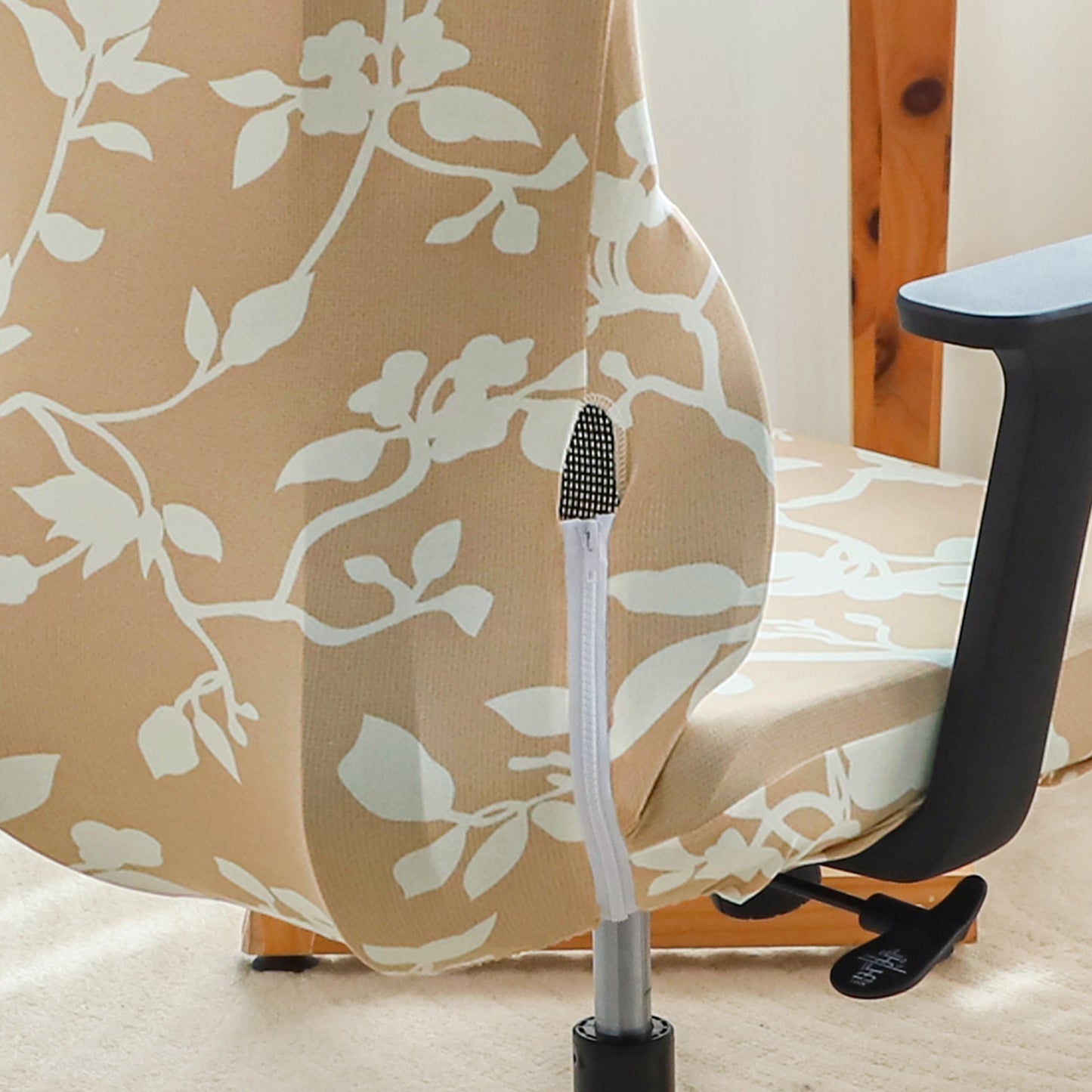 Printed Office Chair Cover with Headrest (High-Back) – 140 GSM Stretch Fabric – Washable, Anti-Slip Fit for Ergonomic Mesh Office Chairs,Buff Brown Sillehoute Floral