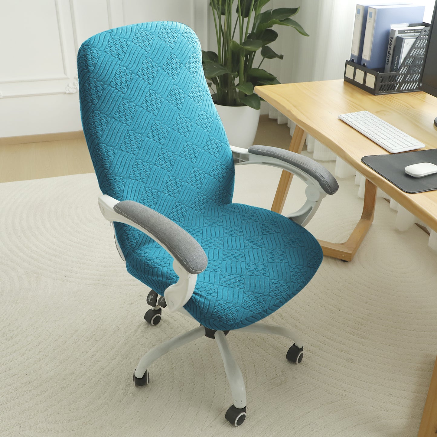 Office Chair Cover for Desk Chair (Mid-Back) – 170 GSM Stretch Jacquard – Washable, Durable & Anti-Slip – Fits Mid-Back Office Chairs, Turquoise