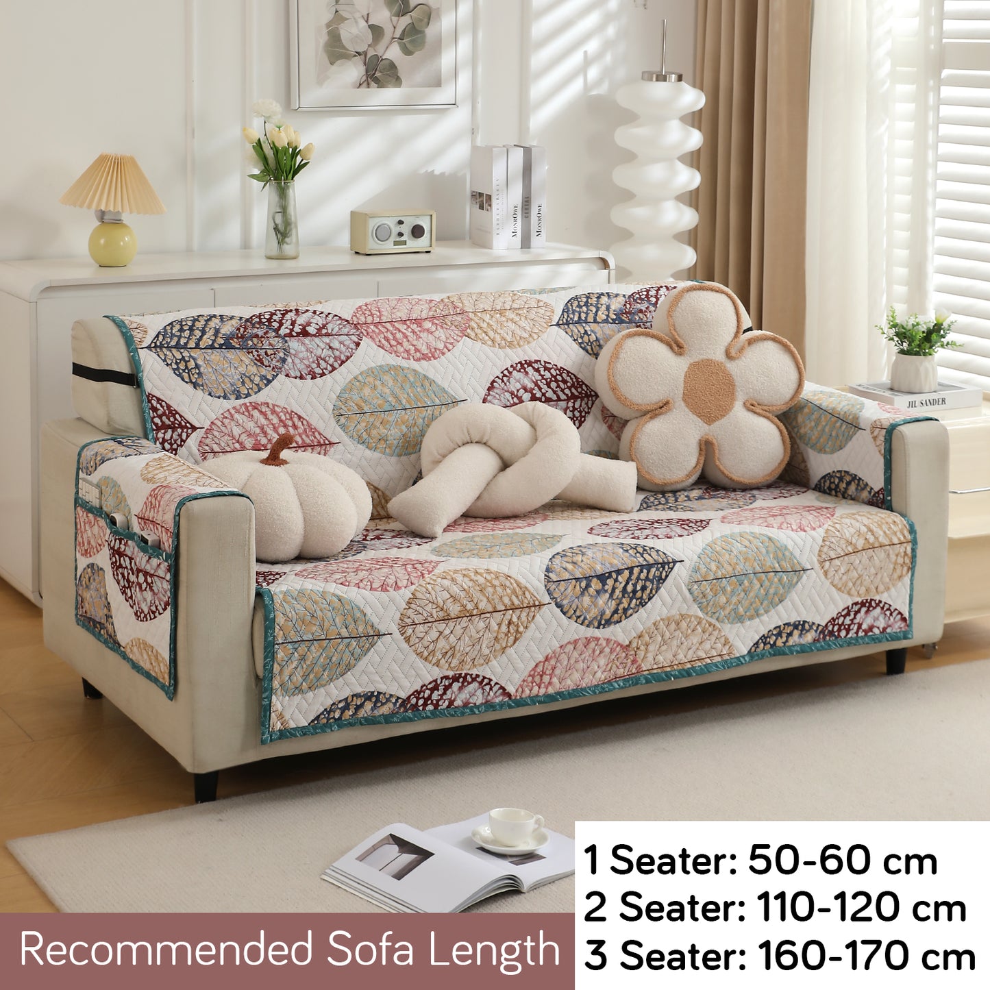 3 seater Multicolor Linden Leaf Printed quilted sofa ke cover