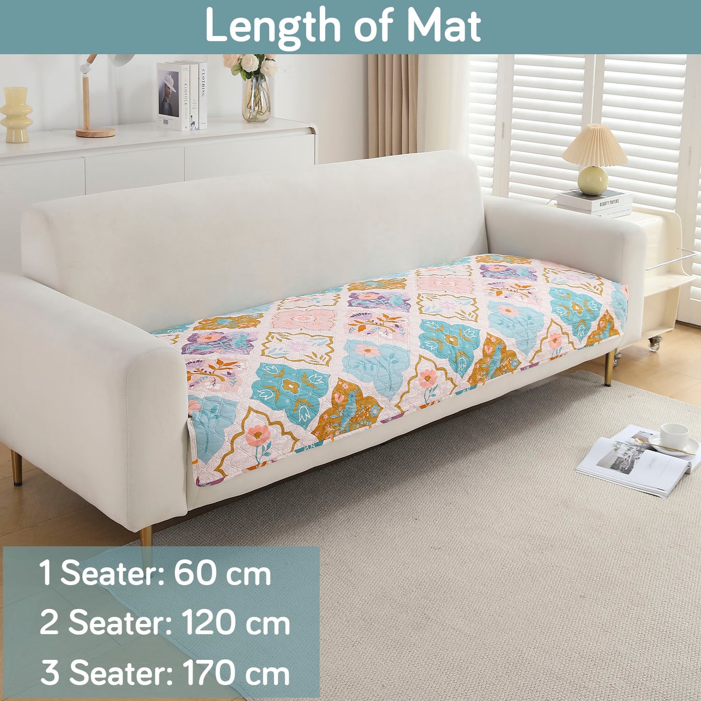 Polyester Printed Quilted Sofa Cover Mats, Quatrefoil Multicolor