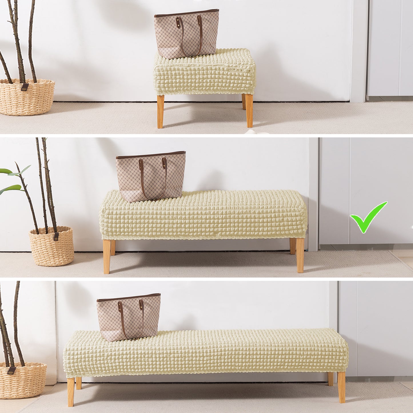 Aria Nova 280 GSM Stretchable Bubble Dining Bench Cover, Beige