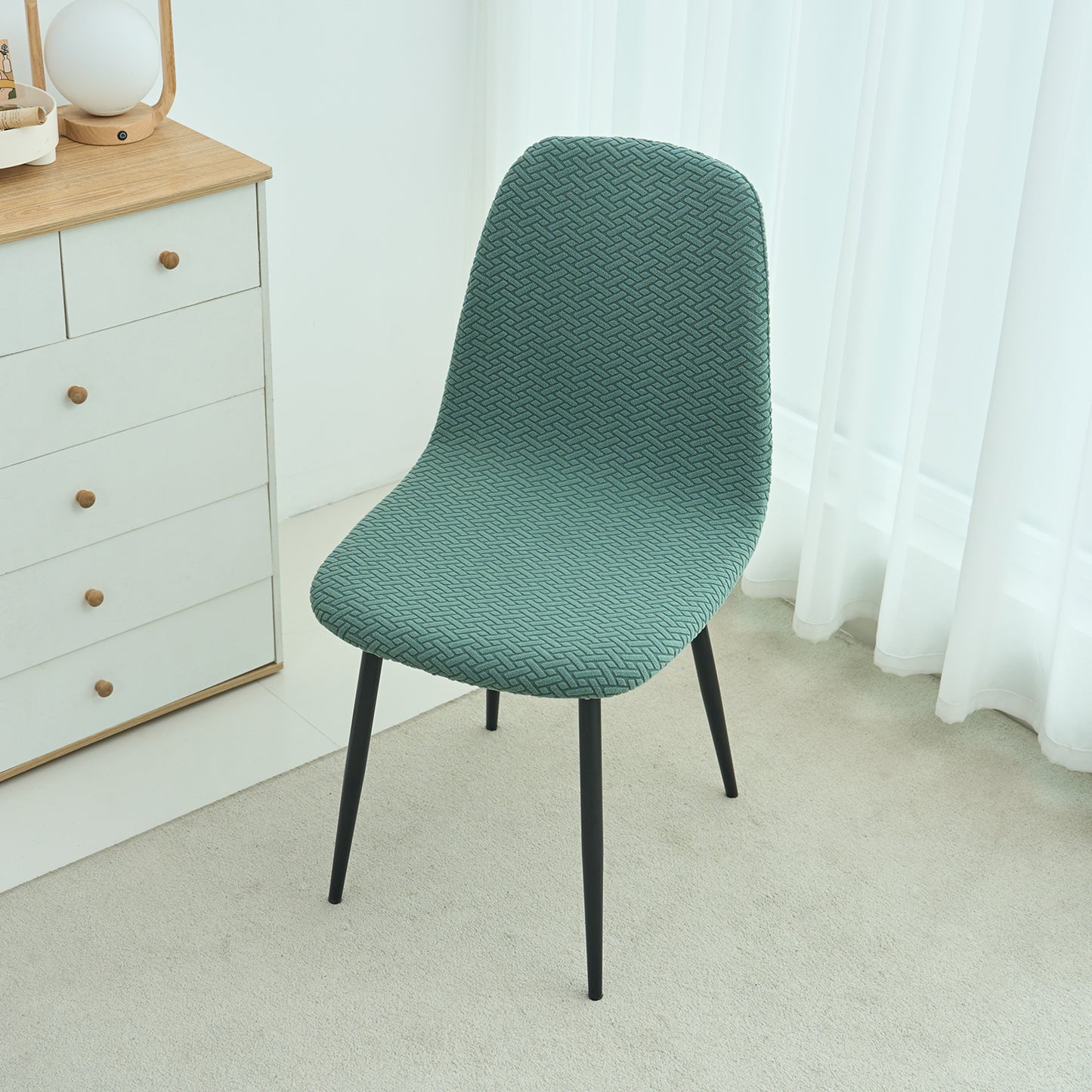 HOKIPO Premium Jacquard Fully Covered Cover for Mid Century Modern Dining Chair, Continental Green