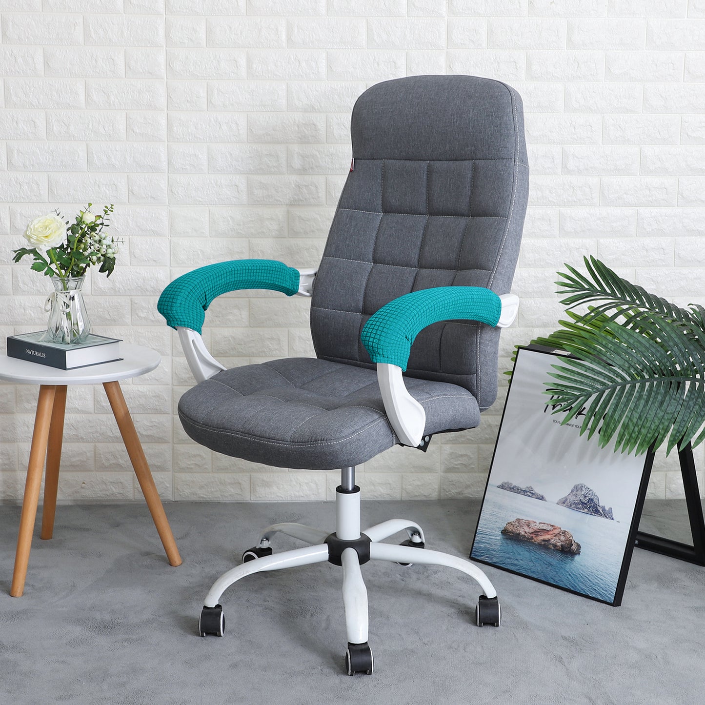 210gsm Jacquard Water Repellent Armrest Covers for Office Chair (Zipper Style), 1 Pair, Teal