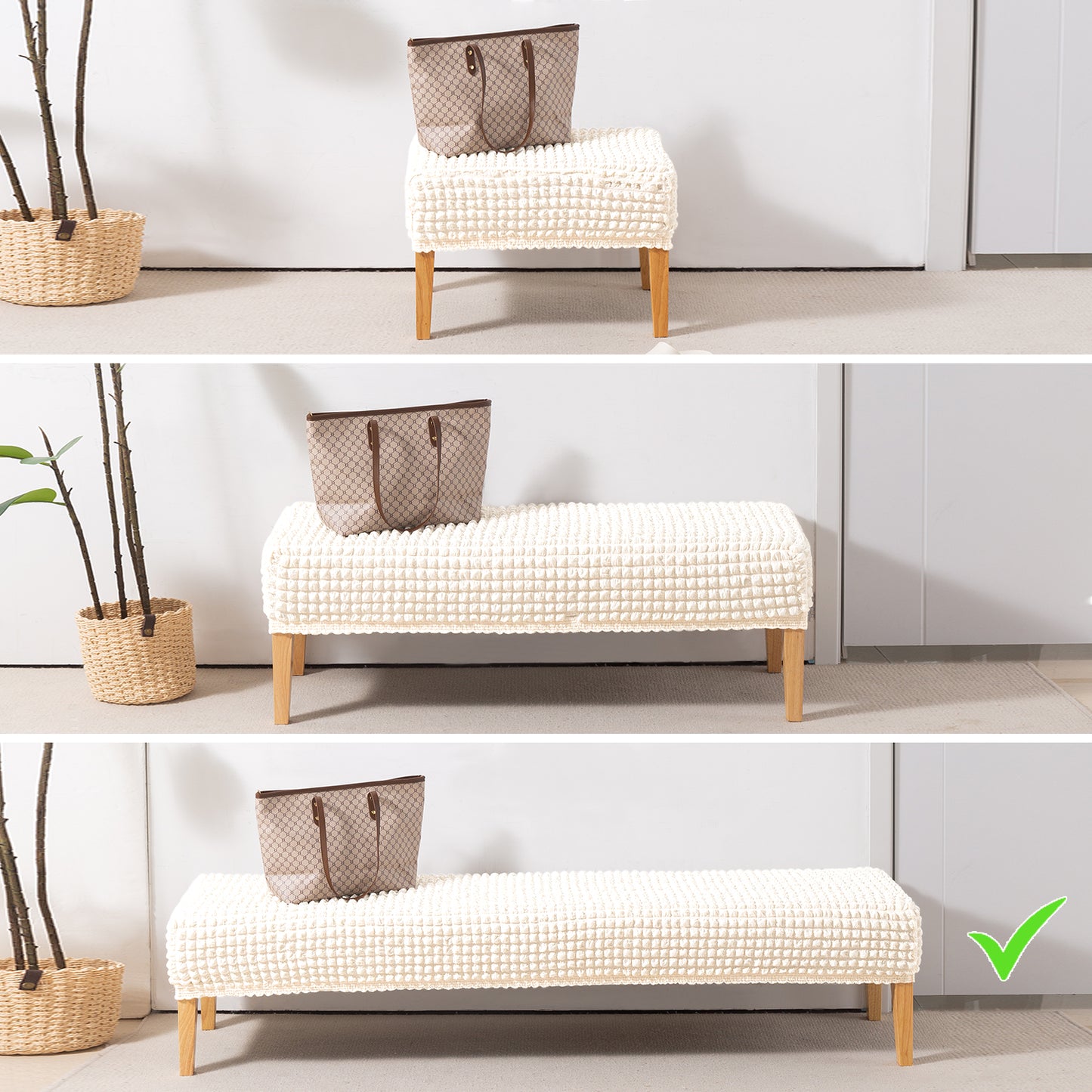 Aria Nova 280 GSM Stretchable Bubble Dining Bench Cover, Light Cream