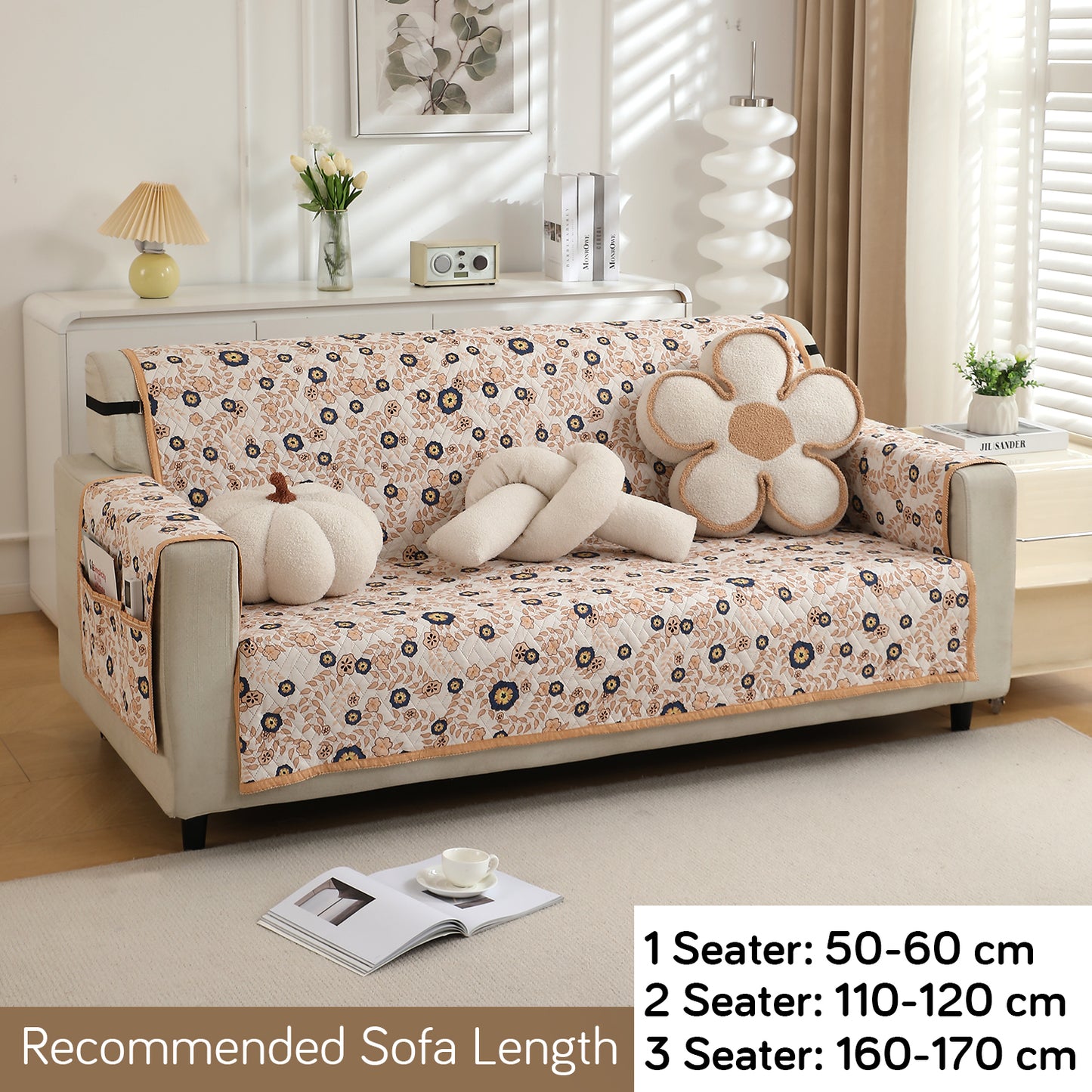 Light Peach Candytuft Printed elegant 3 seater quilted sofa cover