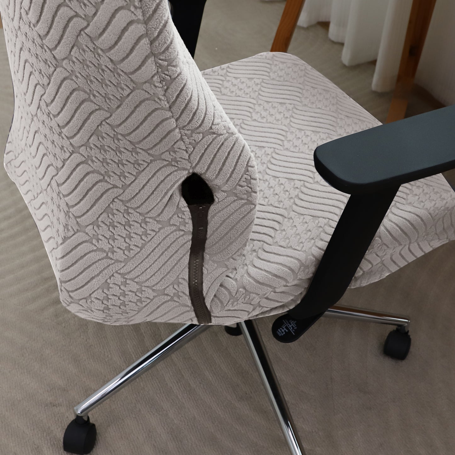 Office Chair Cover with Headrest (High-Back) – 170 GSM Stretch Jacquard – Washable, Anti-Slip Fit for Ergonomic Mesh Office Chairs, Taupe Brown