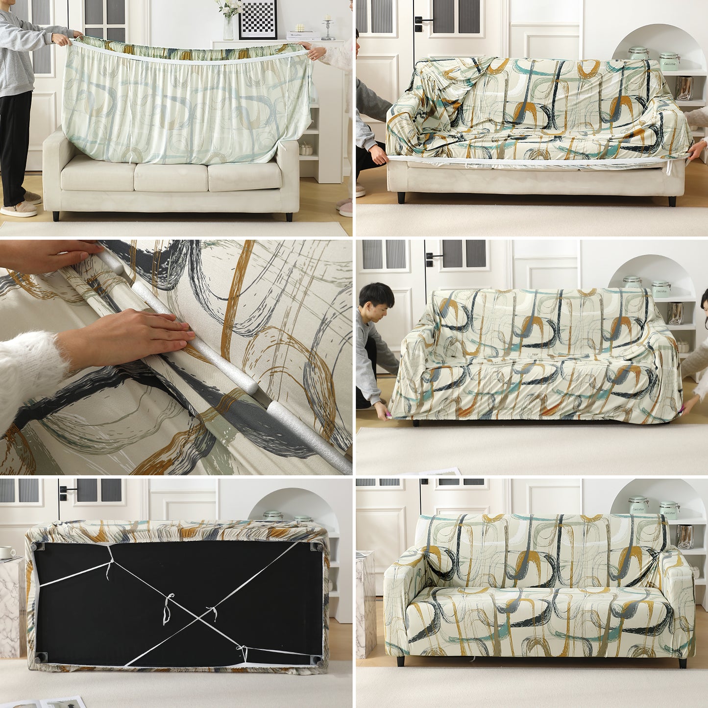Parchement Beige Abstract Art – Step-by-step guide to put on an elastic sofa cover