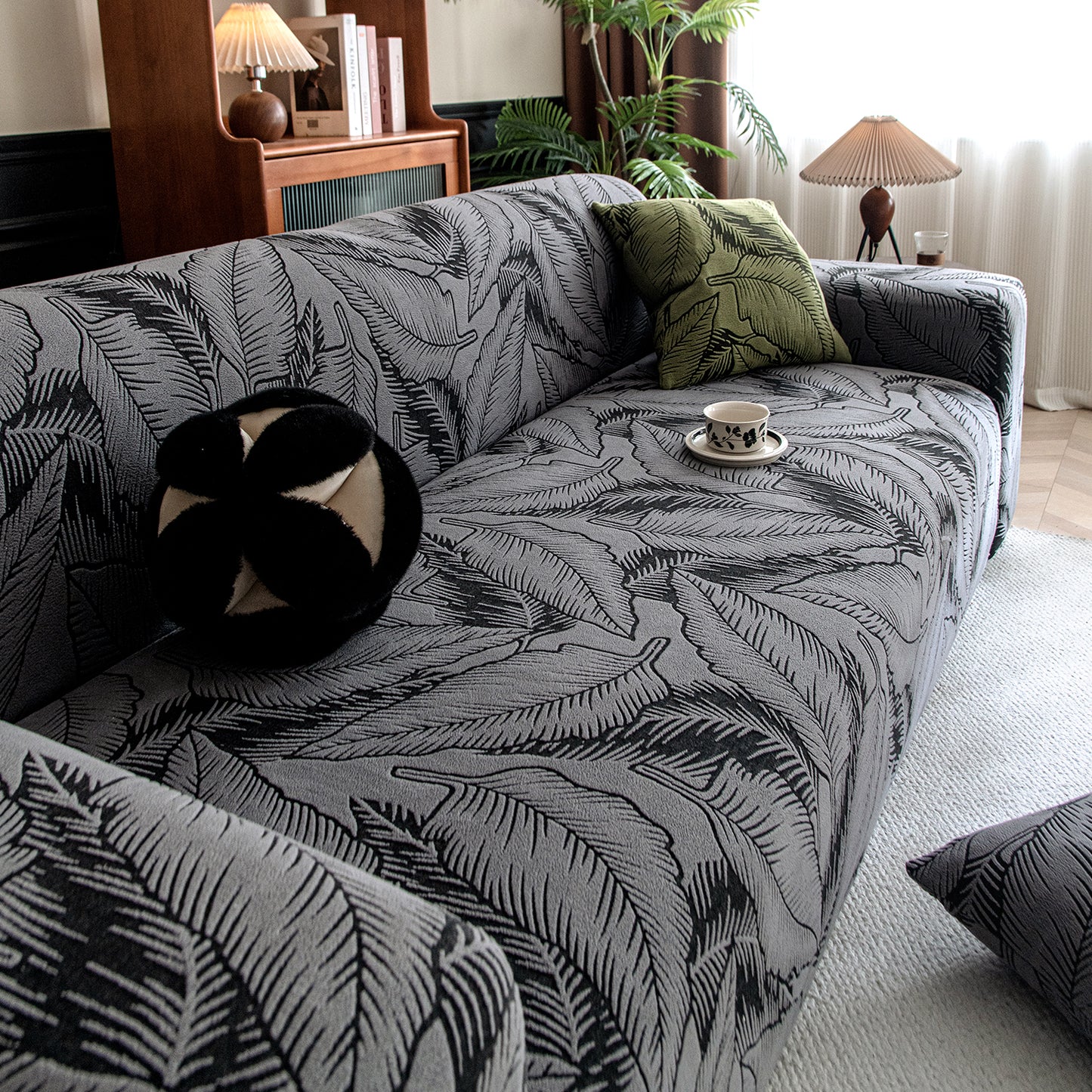 Dual Tone Knitting Jacquard Sofa Cover 1/2/3 Seater Fully Covered - Shadow Grey
