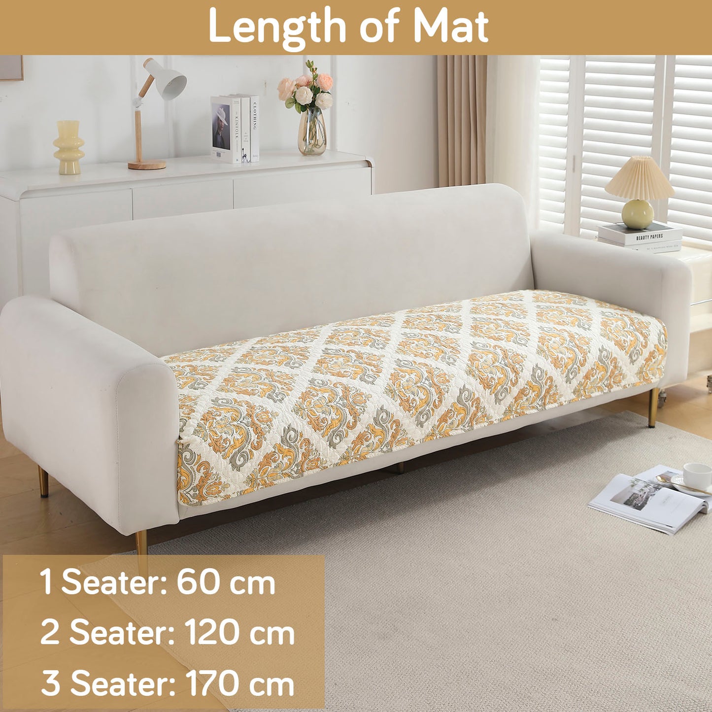 Polyester Printed Quilted Sofa Cover Mats, Damask Beige
