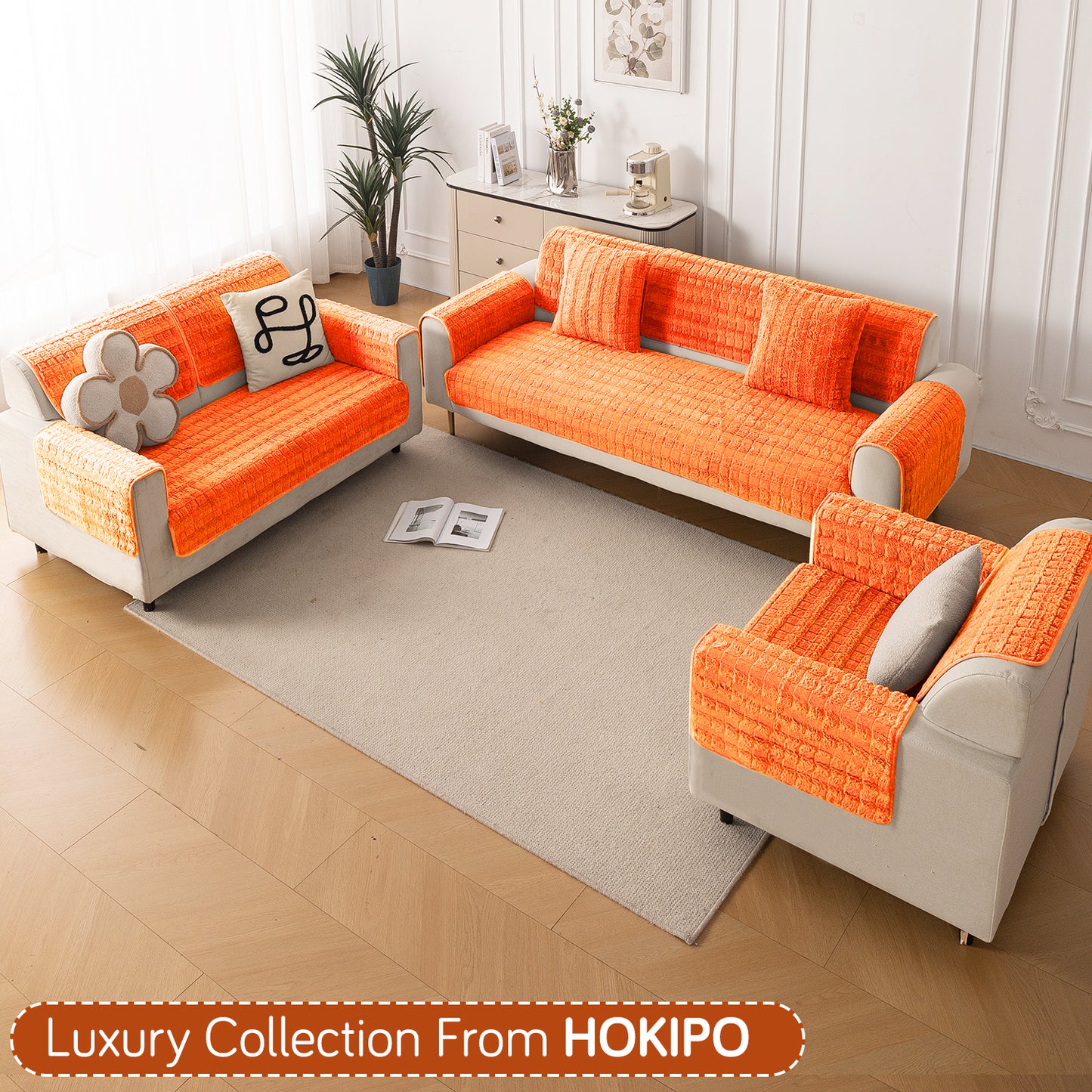 Premium Plush Anti Slip Sofa Cover Mat, Orange