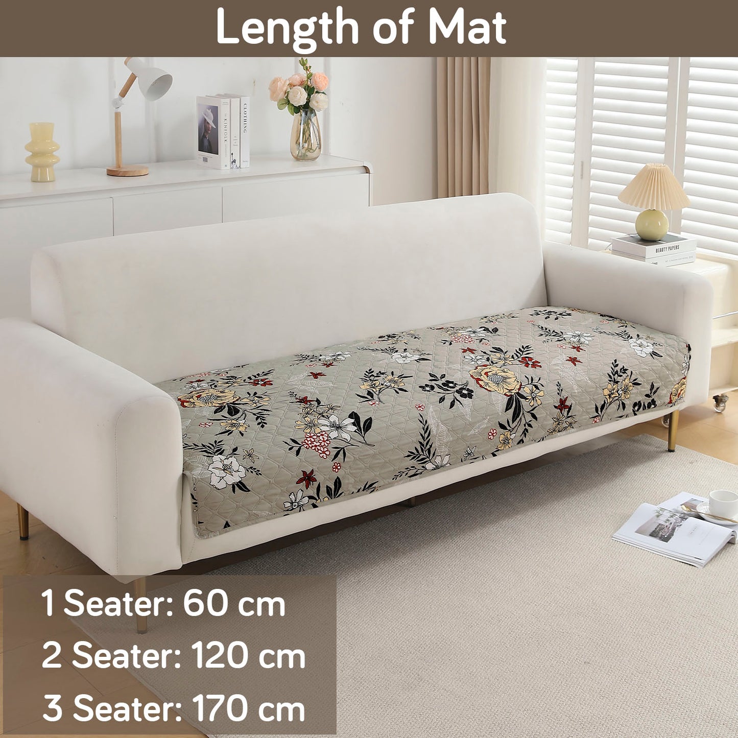 Polyester Printed Quilted Sofa Cover Mats, Floral Ash Grey