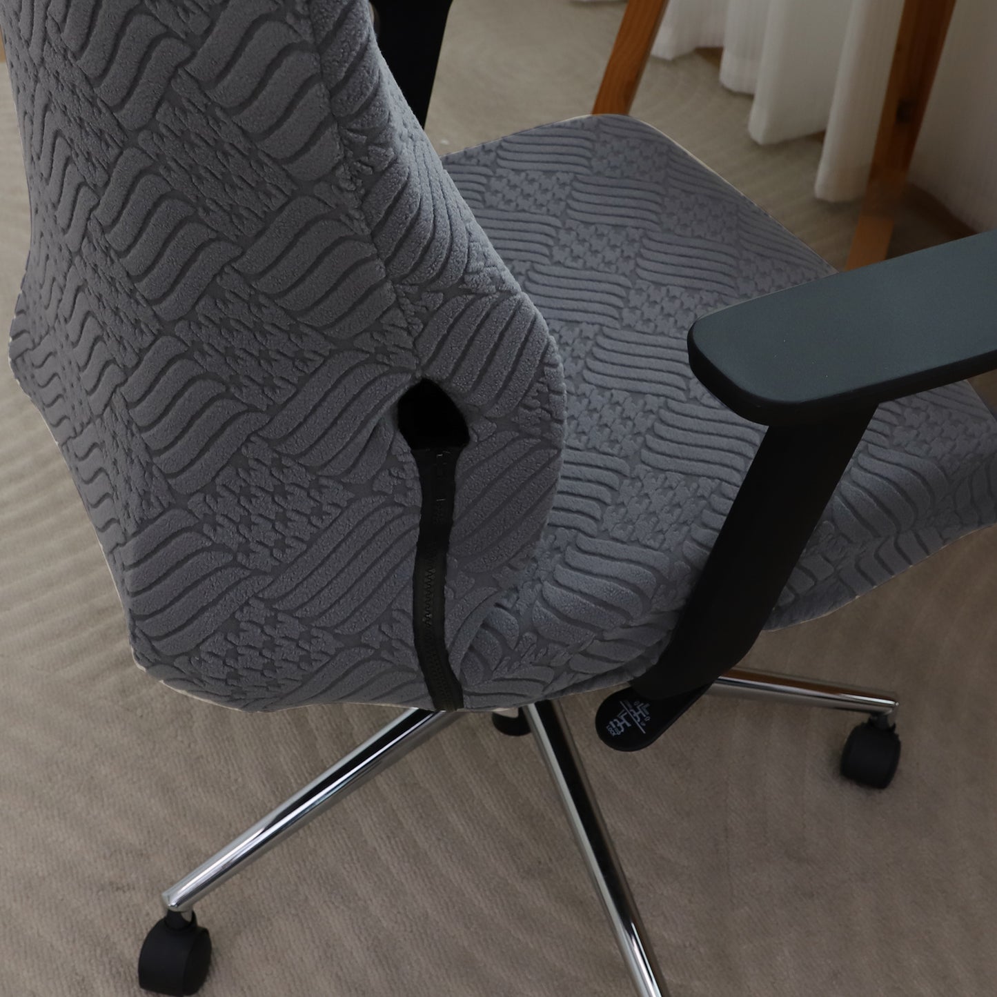 Office Chair Cover with Headrest (High-Back) – 170 GSM Stretch Jacquard – Washable, Anti-Slip Fit for Ergonomic Mesh Office Chairs, Dark Grey