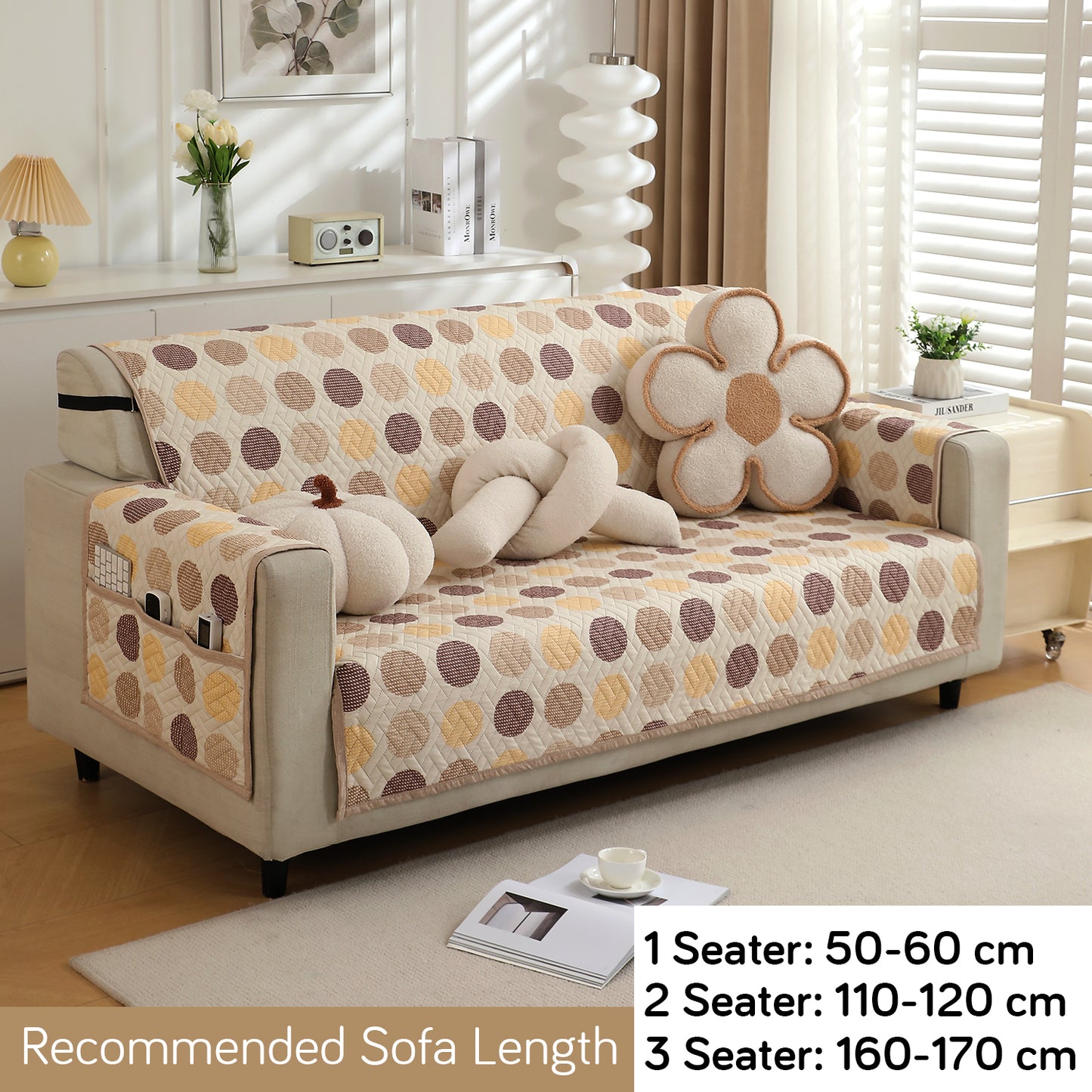 Brown Polka Dot Printed quilted three seater sofa cover