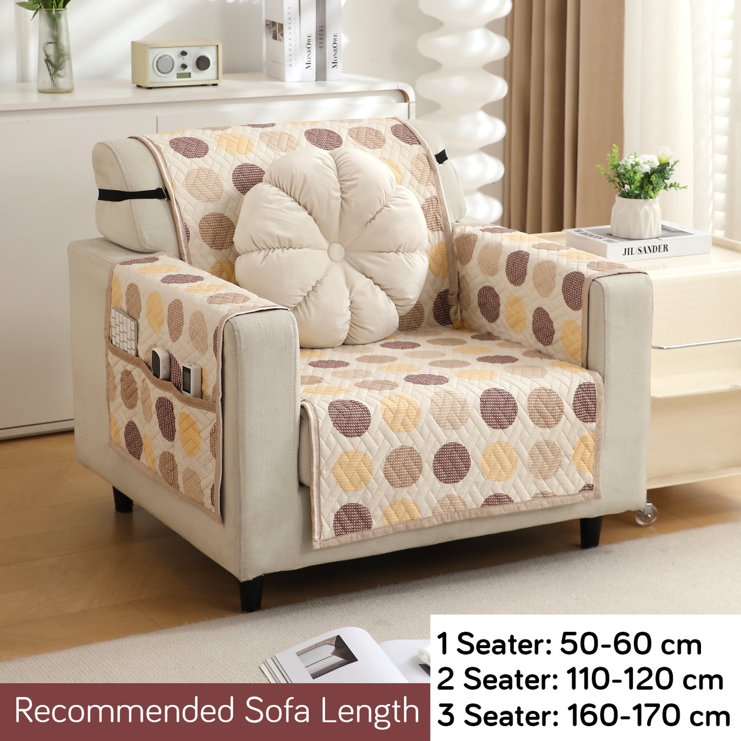 Brown Polka Dot Printed premium quilted sofa chair covers