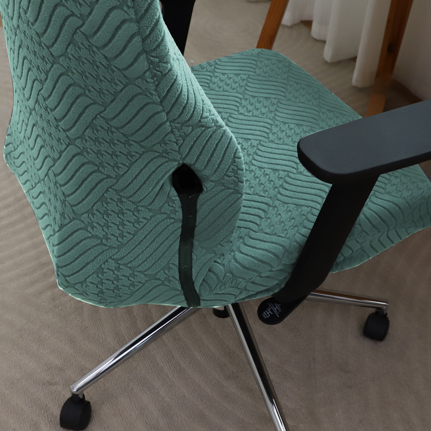 Office Chair Cover with Headrest (High-Back) – 170 GSM Stretch Jacquard – Washable, Anti-Slip Fit for Ergonomic Mesh Office Chairs, Green
