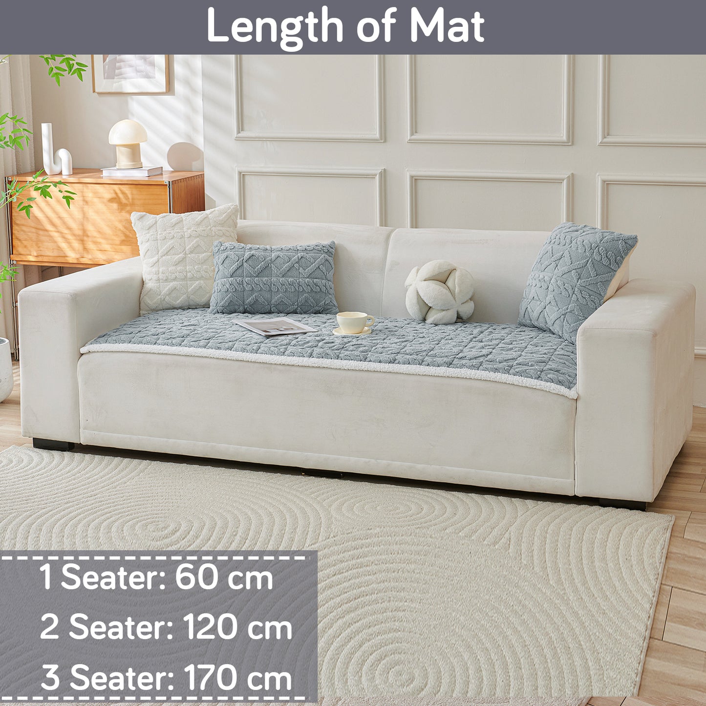 'Italian Caelora' Luxury Jacquard Plush Sofa Cover Mat and Anti-Slip Armrest Covers - Powder Blue