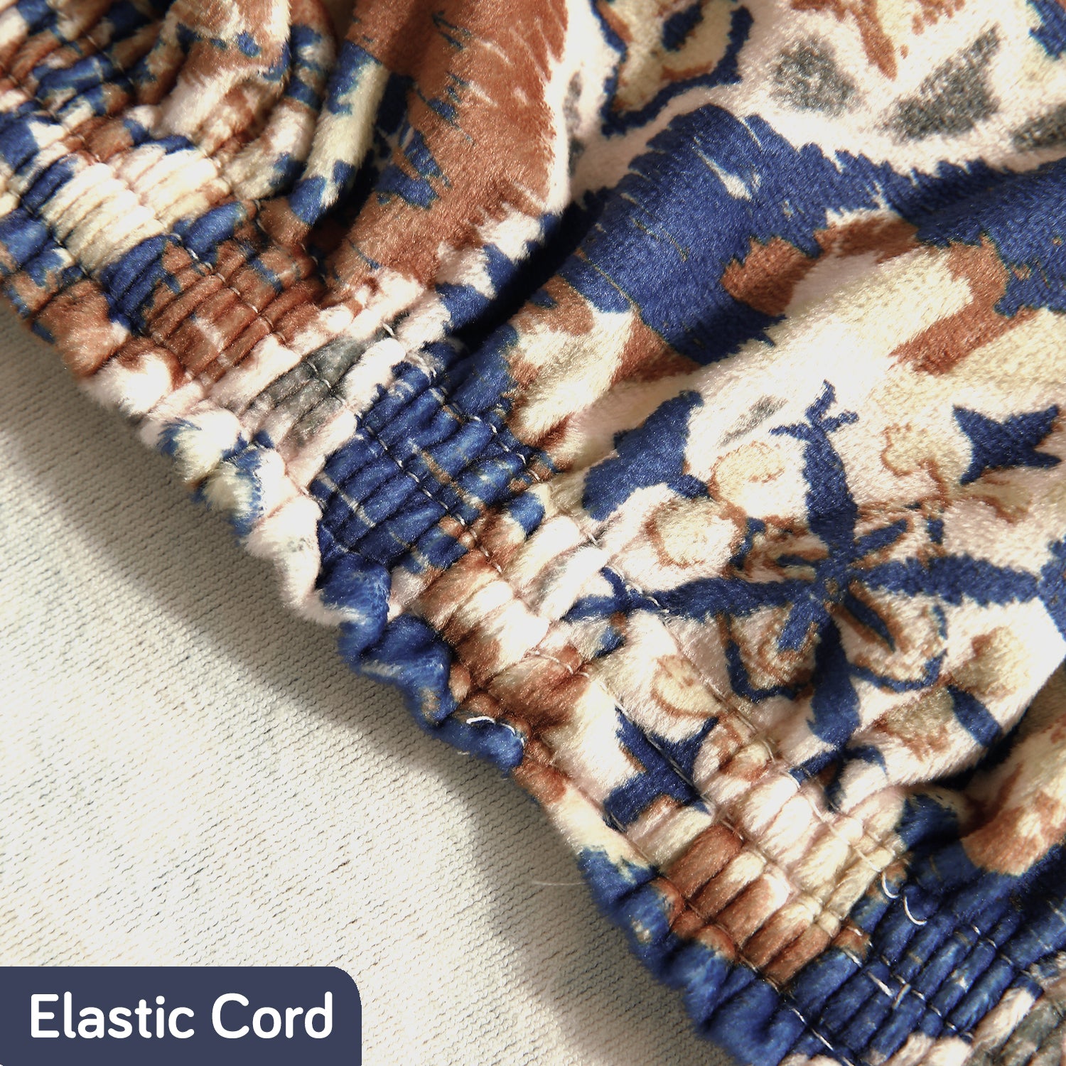 Indigo Moroccan Charm print elastic stretchable velvet sofa cover