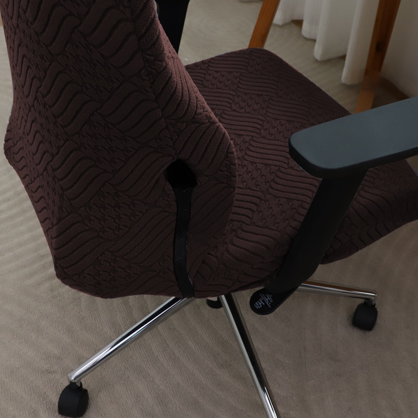 Office Chair Cover with Headrest (High-Back) – 170 GSM Stretch Jacquard – Washable, Anti-Slip Fit for Ergonomic Mesh Office Chairs, Brown