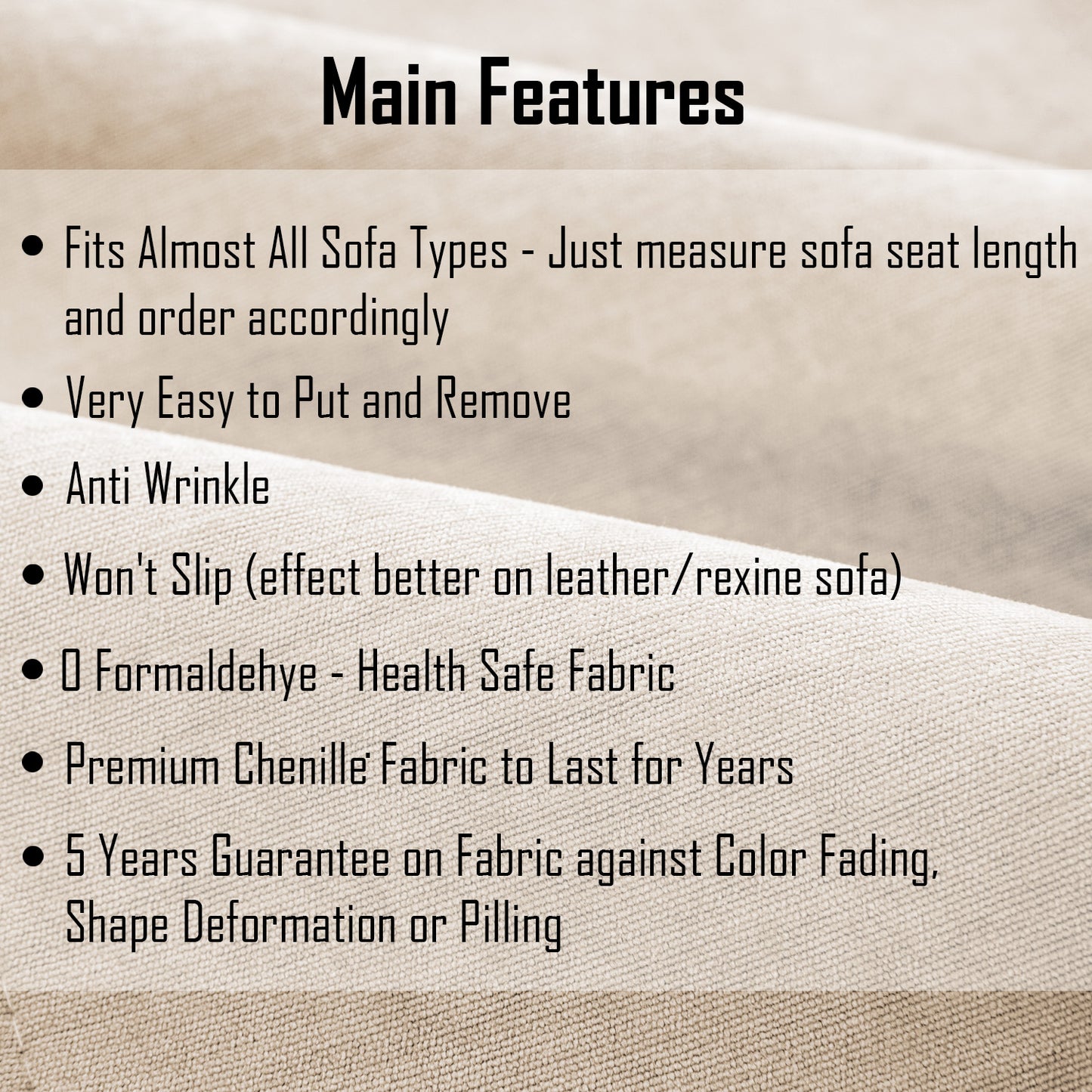 Premium Chenille Sofa Arm Cover, 2 Pcs, Sand Brown