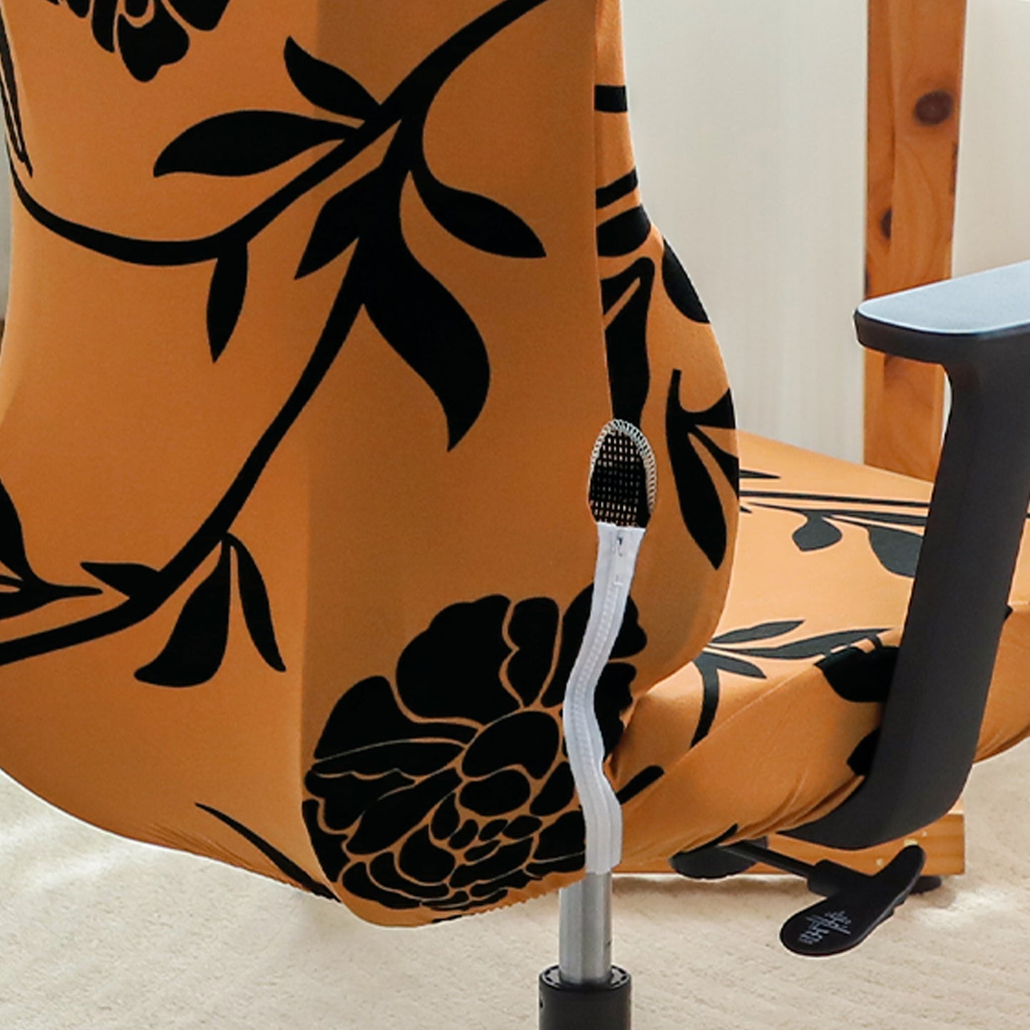 Printed Office Chair Cover with Headrest (High-Back) – 140 GSM Stretch Fabric – Washable, Anti-Slip Fit for Ergonomic Mesh Office Chairs, Copper Brown Floral