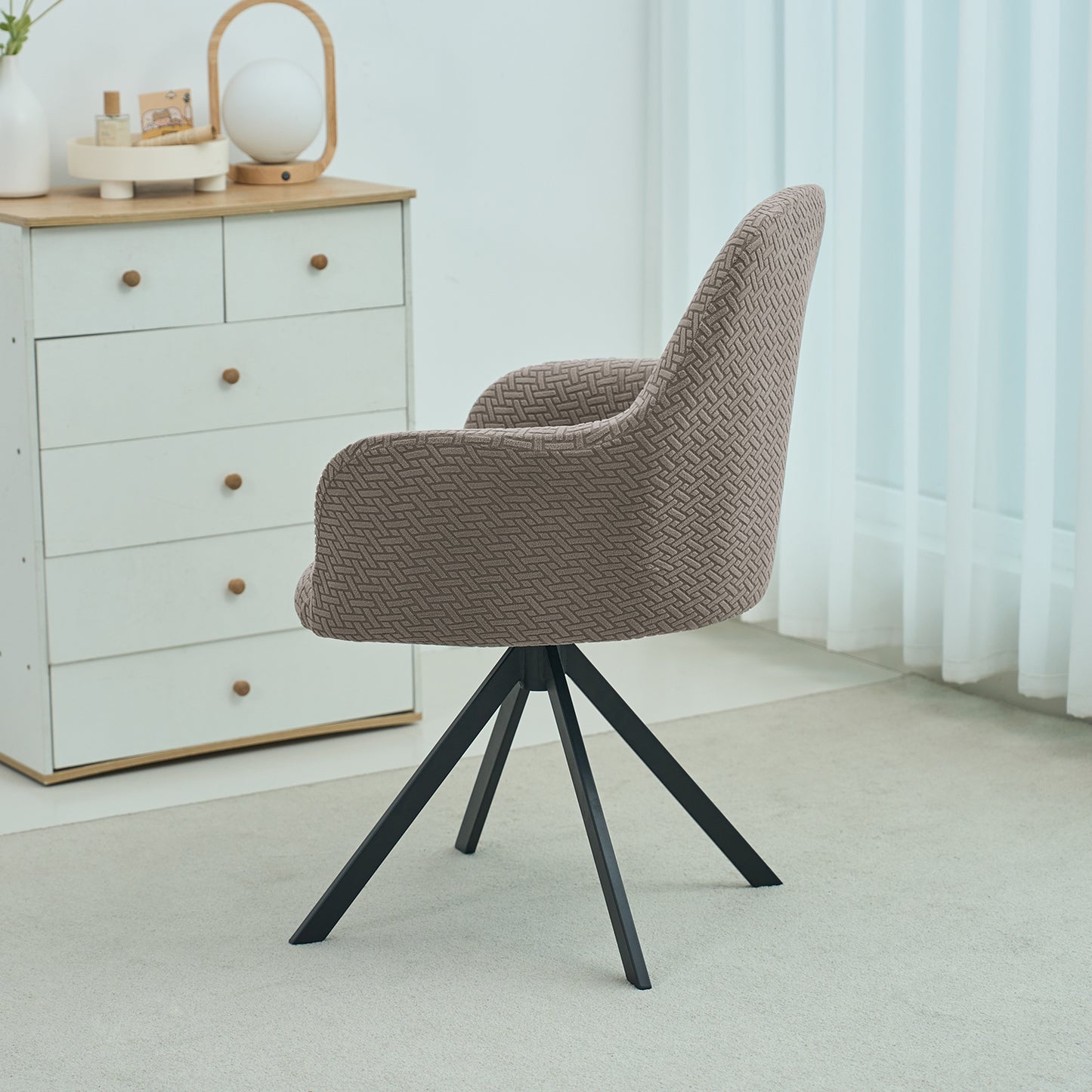 Premium Jacquard Fully Covered Cover for Swivel Dining Chair with Arms, Taupe Brown