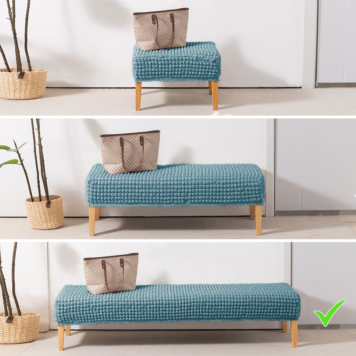 Aria Nova 280 GSM Stretchable Bubble Dining Bench Cover, Tropical Teal