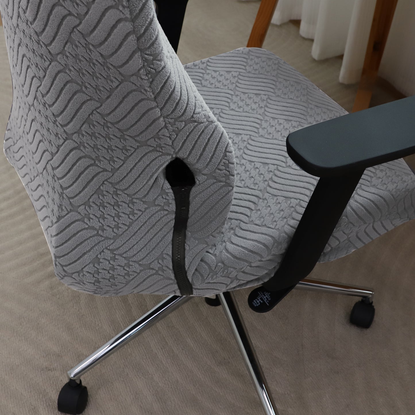 Office Chair Cover with Headrest (High-Back) – 170 GSM Stretch Jacquard – Washable, Anti-Slip Fit for Ergonomic Mesh Office Chairs, Light Grey