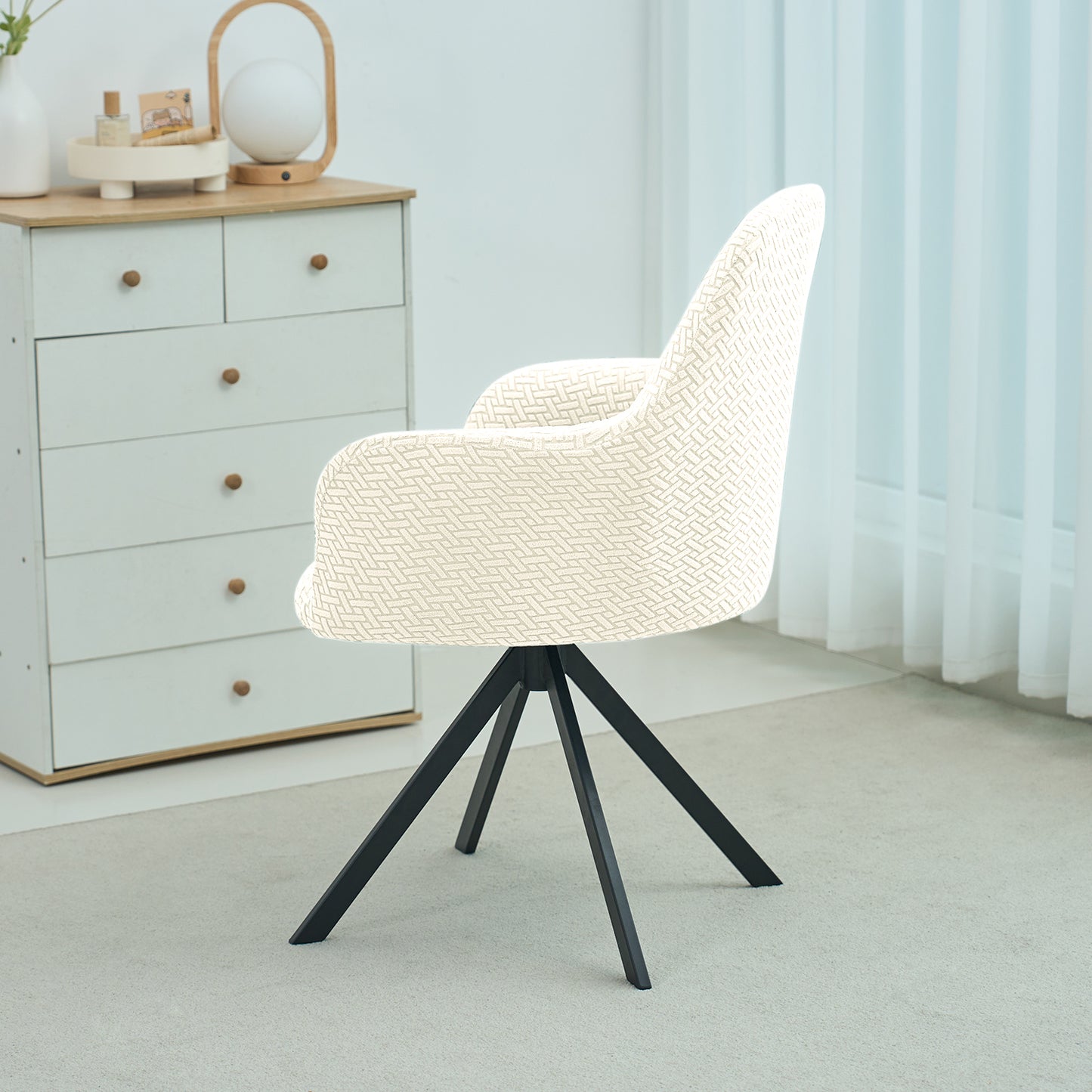 Premium Jacquard Fully Covered Cover for Swivel Dining Chair with Arms, Beige