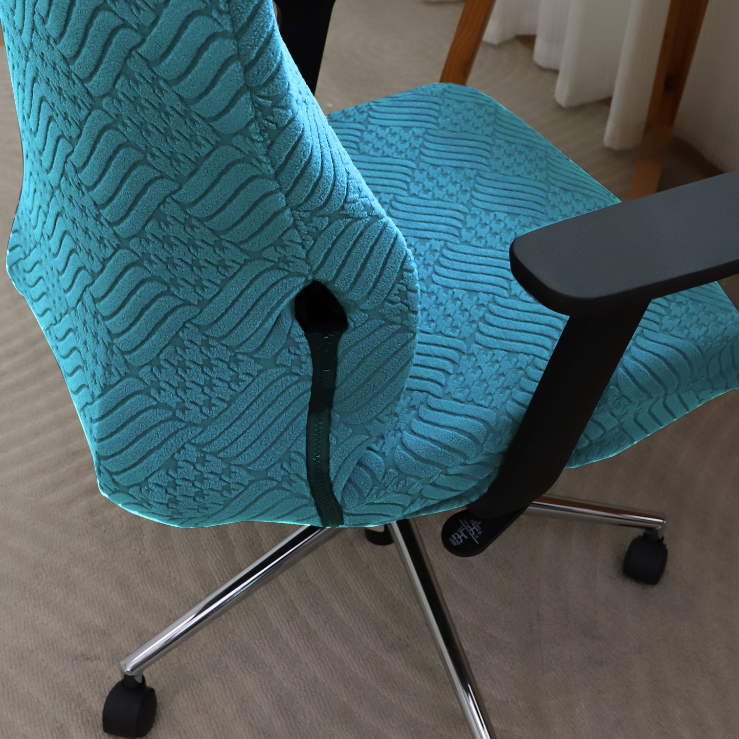 Office Chair Cover with Headrest (High-Back) – 170 GSM Stretch Jacquard – Washable, Anti-Slip Fit for Ergonomic Mesh Office Chairs, Turquoise