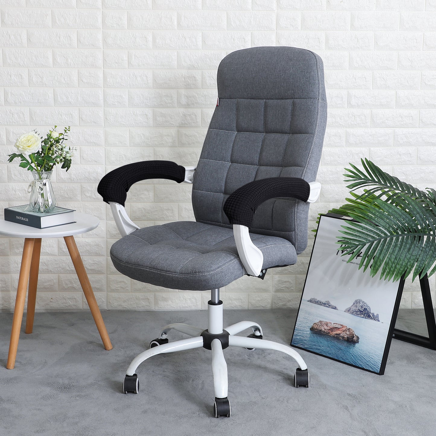 210gsm Jacquard Water Repellent Armrest Covers for Office Chair (Zipper Style), 1 Pair, Black