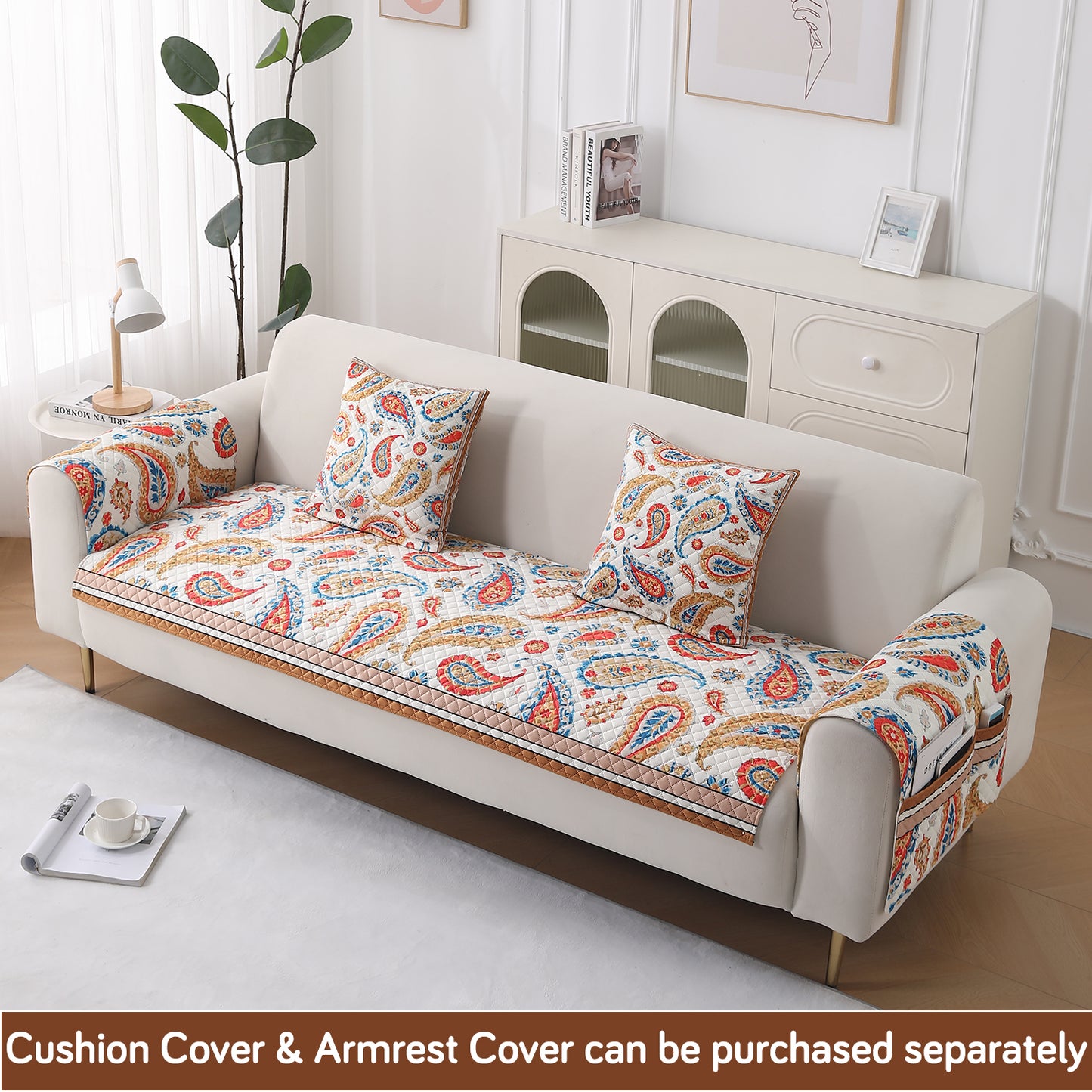 LiefNest Holland Velvet Sofa Cover Mat with Foam Filling - Paisley Multicolor