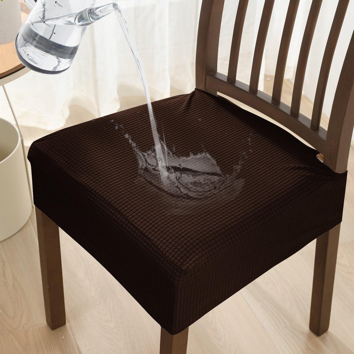 100% Waterproof Jacquard Dining Chair Seat Cushion Cover, Dark Brown - HOKIPO | Har Ghar ka Humsafar