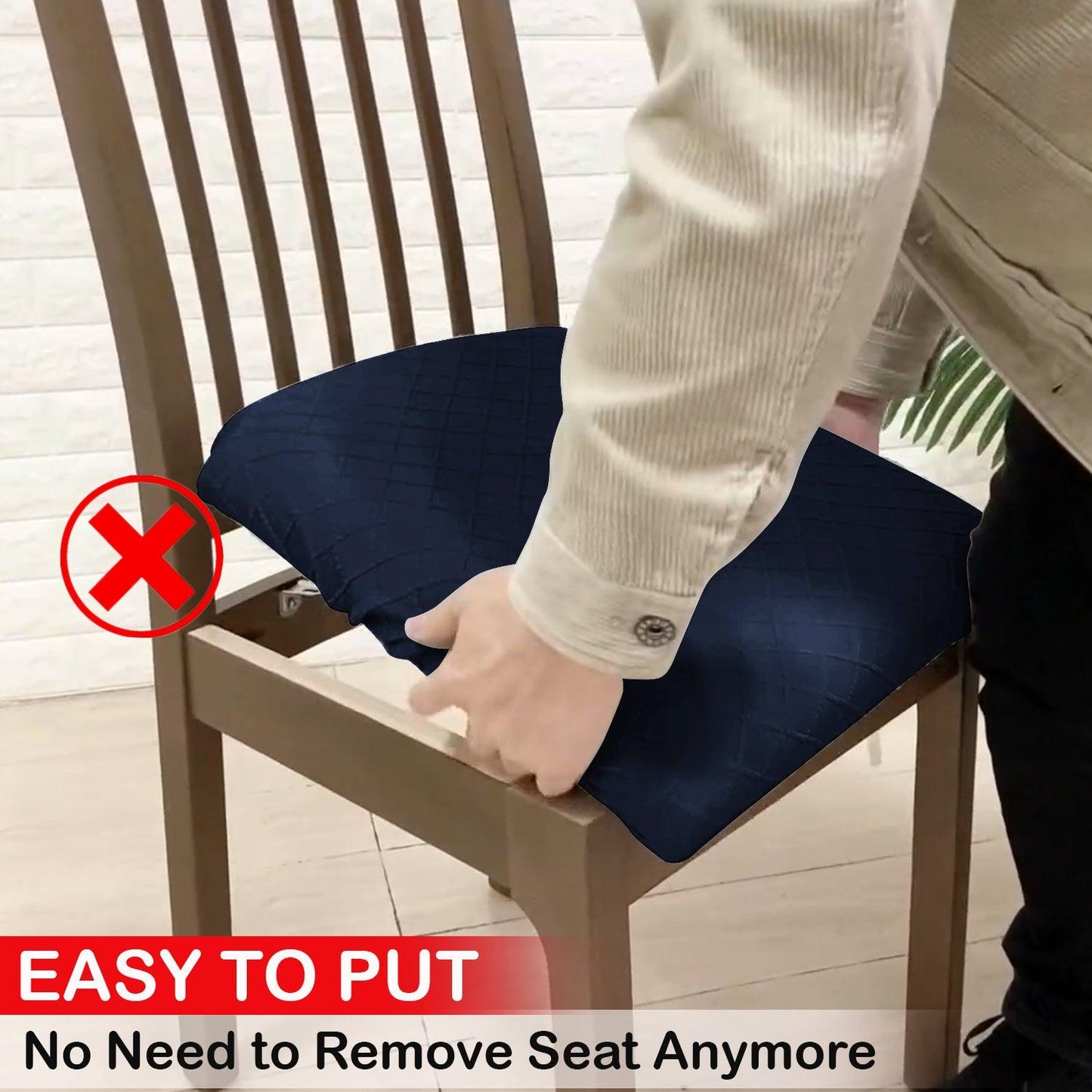 100% Waterproof Jacquard Dining Chair Seat Cushion Cover, Navy Blue - HOKIPO | Har Ghar ka Humsafar