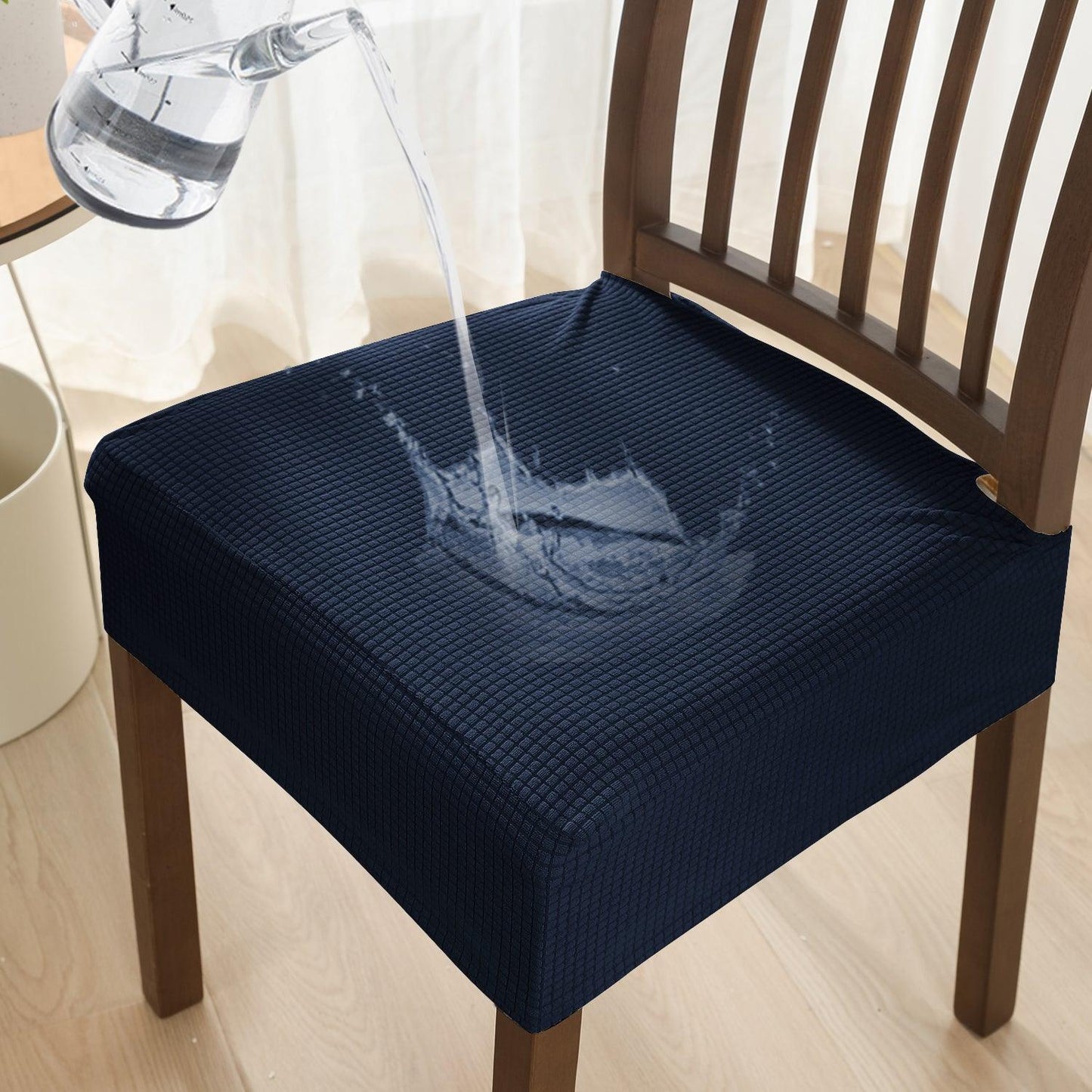 100% Waterproof Jacquard Dining Chair Seat Cushion Cover, Navy Blue - HOKIPO | Har Ghar ka Humsafar