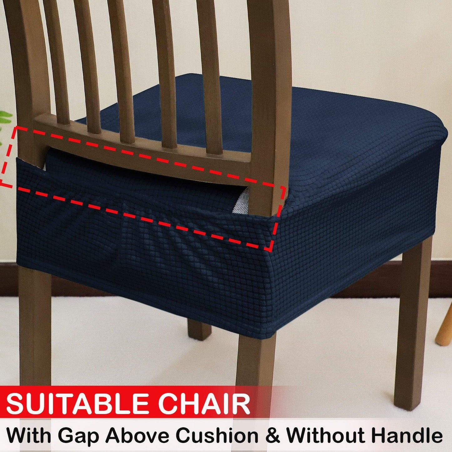 100% Waterproof Jacquard Dining Chair Seat Cushion Cover, Navy Blue - HOKIPO | Har Ghar ka Humsafar