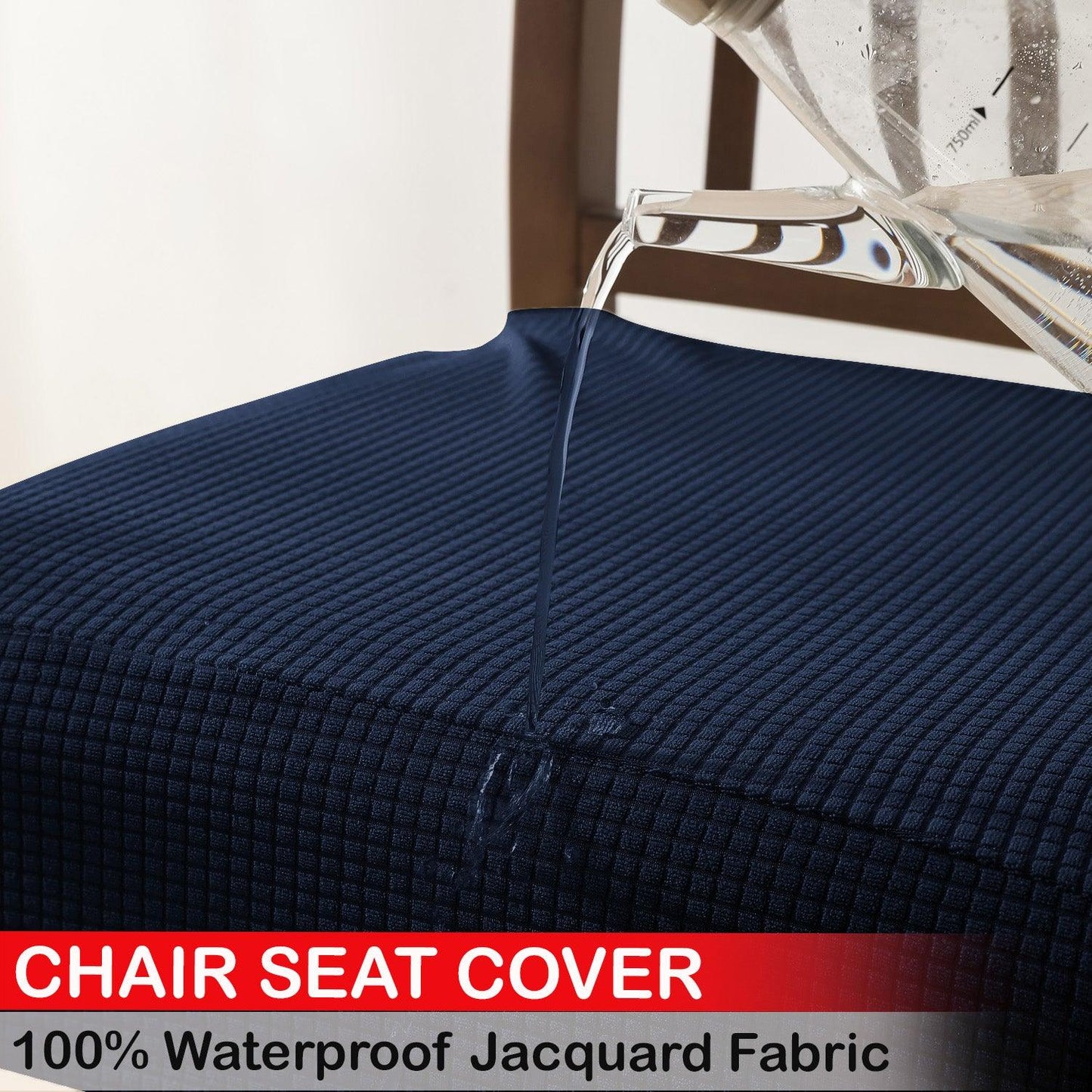 100% Waterproof Jacquard Dining Chair Seat Cushion Cover, Navy Blue - HOKIPO | Har Ghar ka Humsafar
