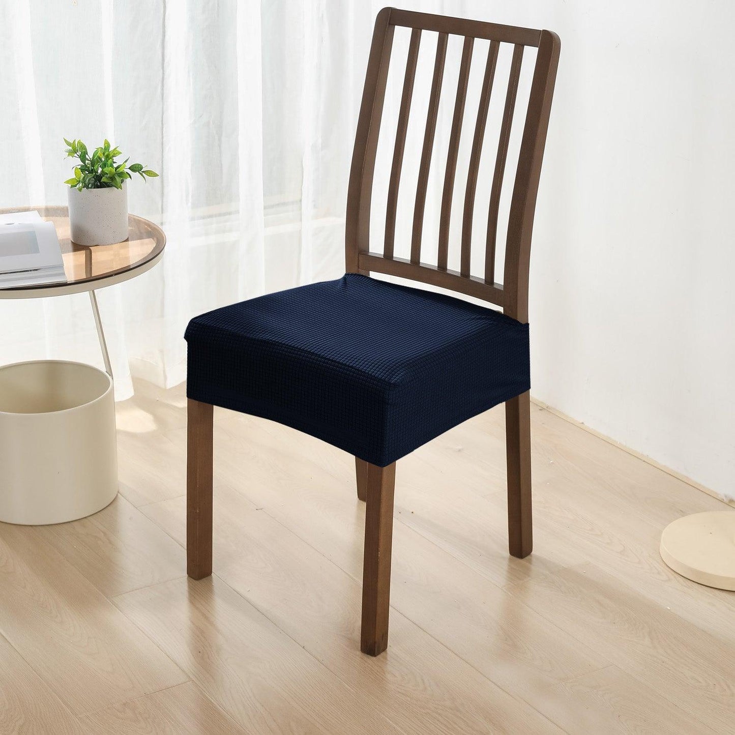 100% Waterproof Jacquard Dining Chair Seat Cushion Cover, Navy Blue - HOKIPO | Har Ghar ka Humsafar