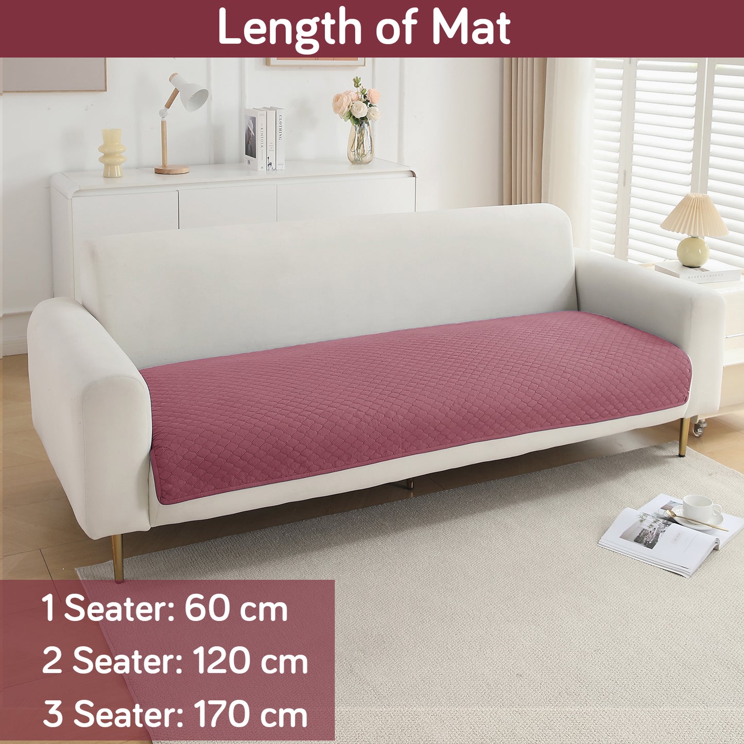 Quilted Sofa Cover Mat for 1/2/3 Seater Sofa, Mauve Pink