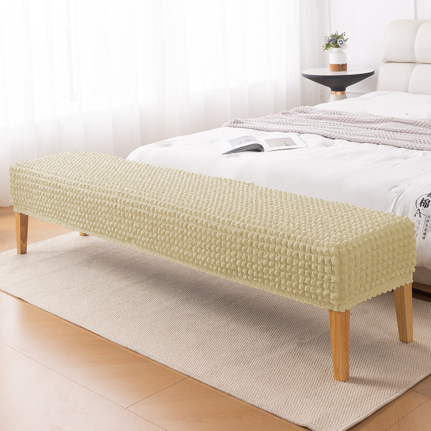 Aria Nova 280 GSM Stretchable Bubble Dining Bench Cover, Beige