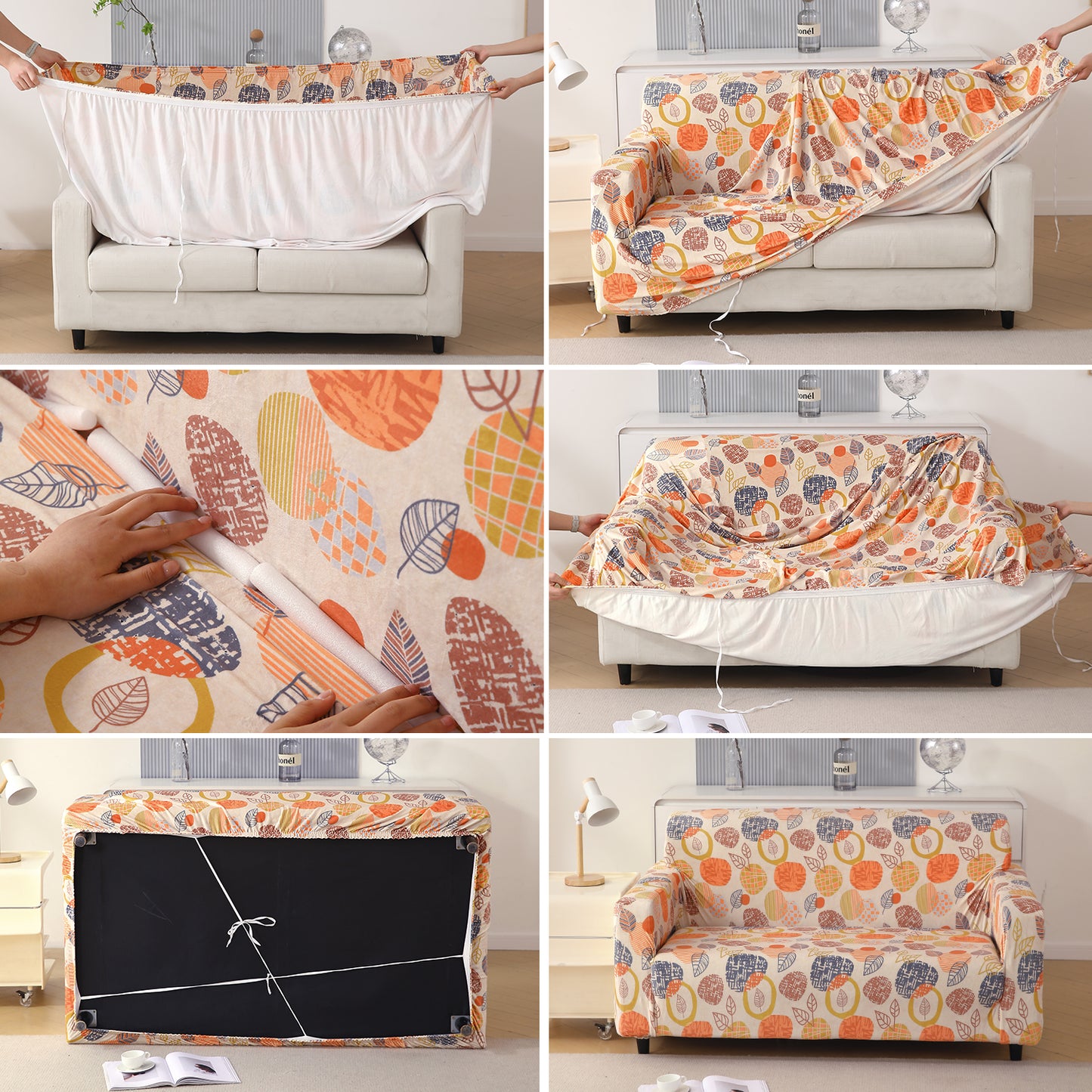 Premium Printed Velvet Sofa Cover 1/2/3 Seaters Fully Covered, Coral Autumn Leaves
